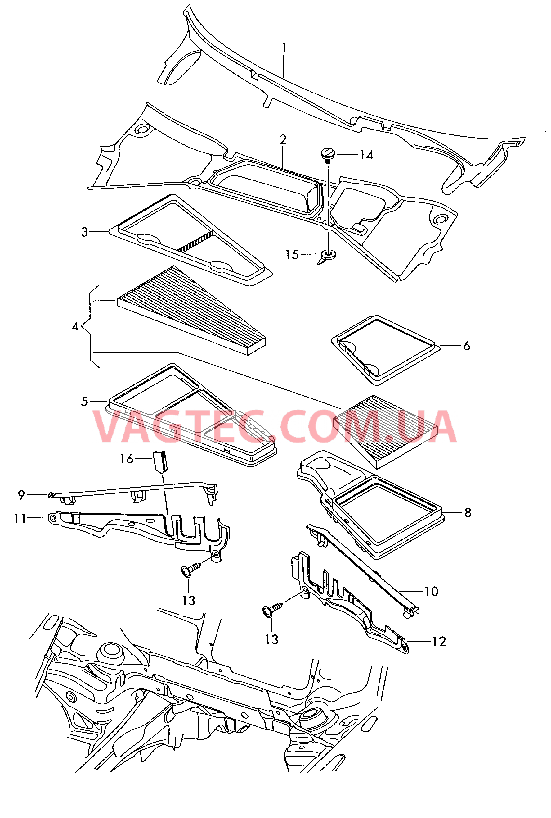 Водоотводящий щиток Салонный фильтр  для VOLKSWAGEN Phaeton 2002