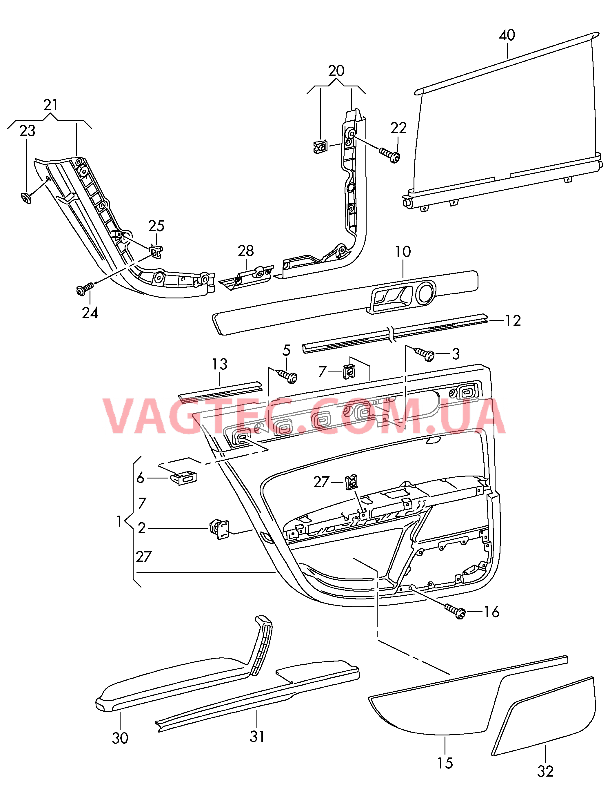 Обивка двери   для а/м с базой:  для VOLKSWAGEN Phaeton 2002