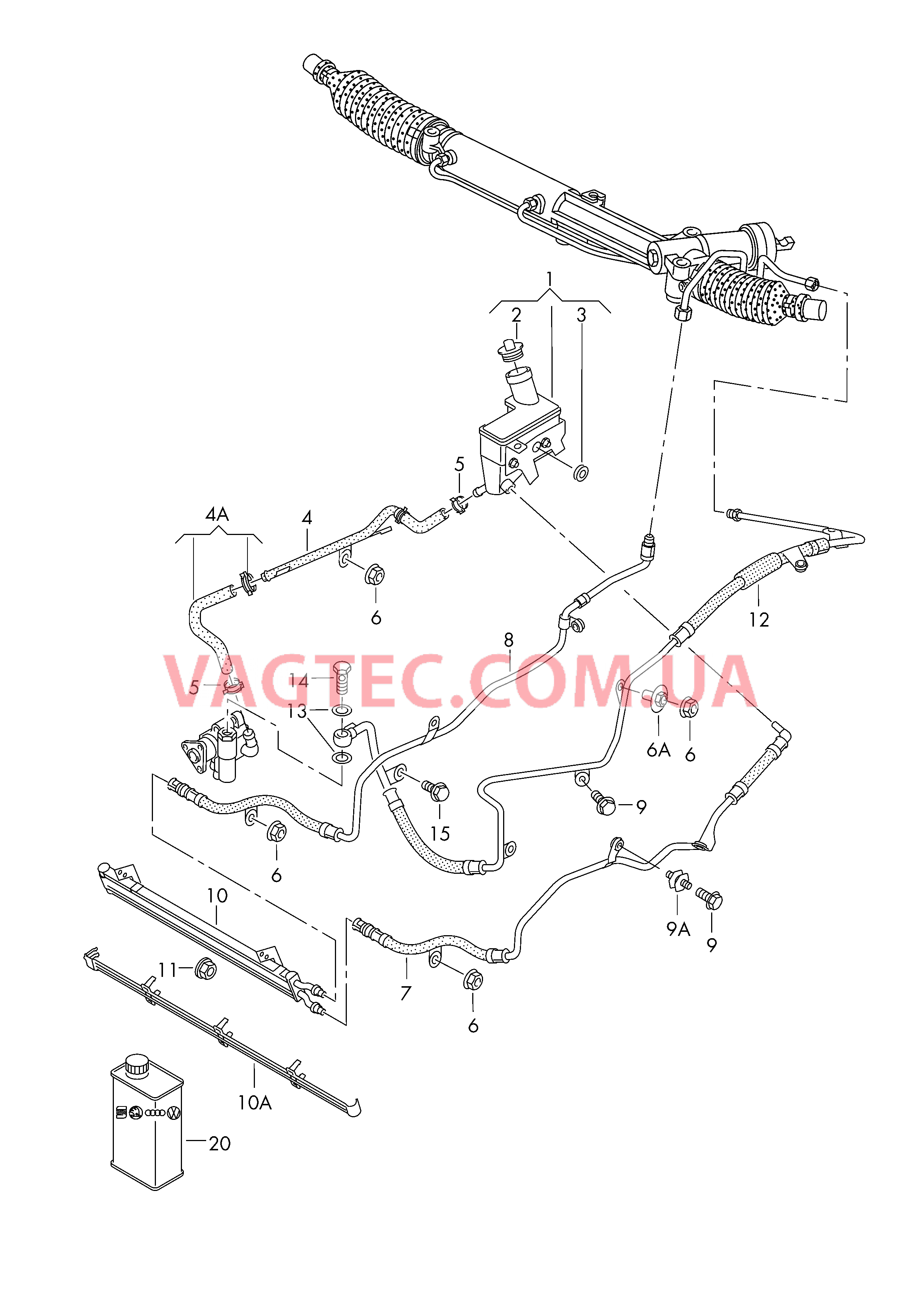 Масляный бачок с соединительными деталями, шлангами  для ГУРа  для VOLKSWAGEN Phaeton 2003