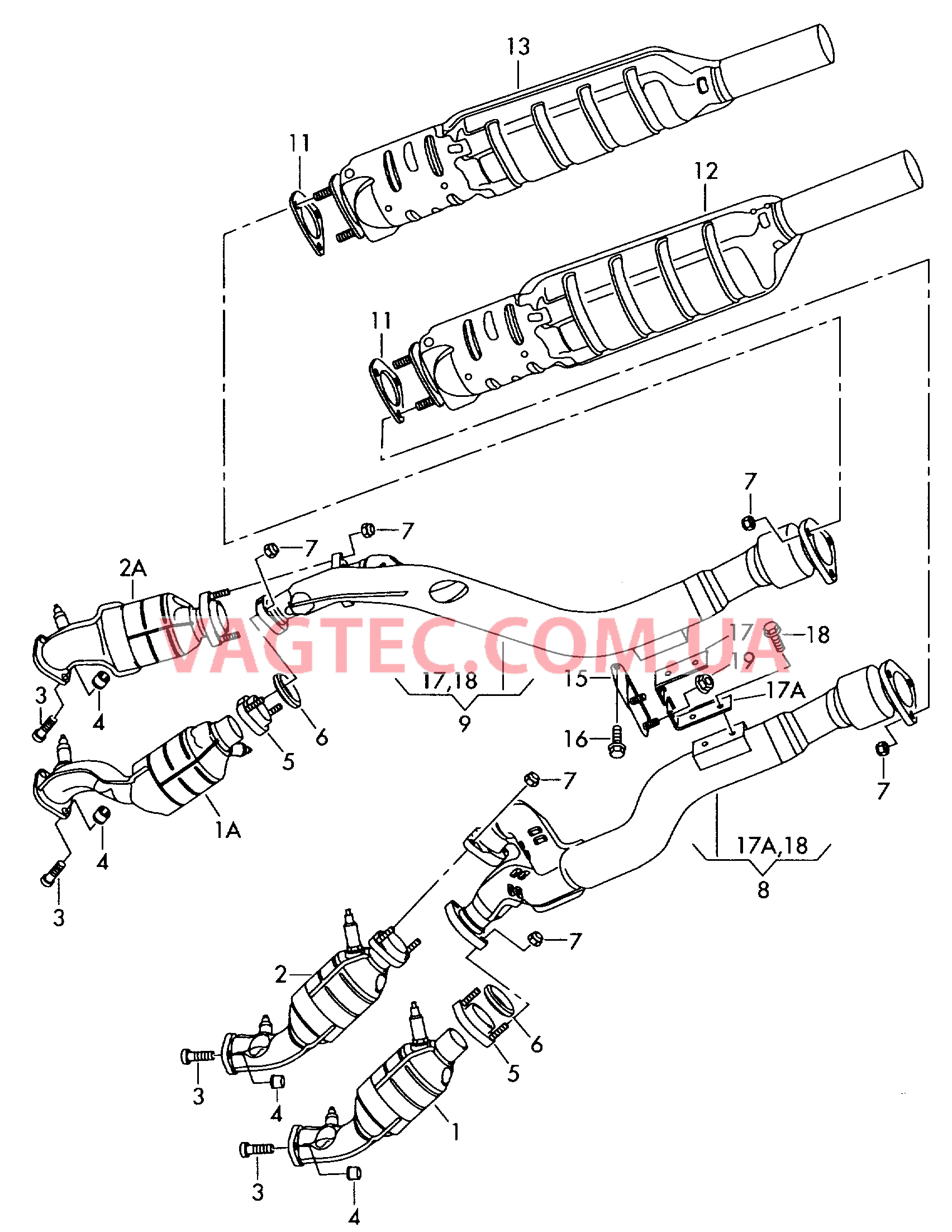 Труба выпуска ОГ с нейтрализат Передний глушитель                      учитывать  техническую инф. по продукту:  для VOLKSWAGEN Phaeton 2003