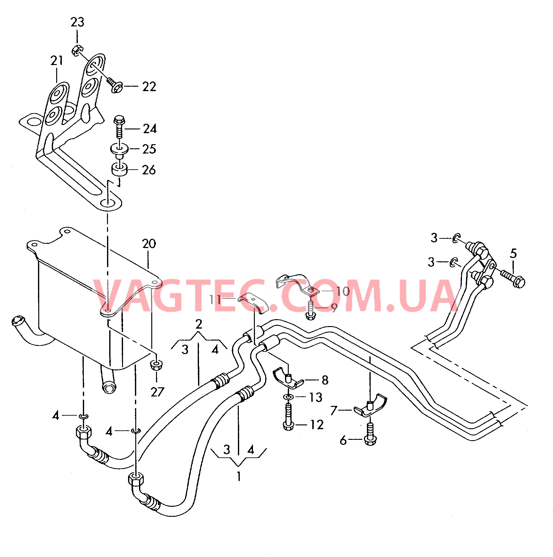 Напорный маслопровод для охлаждения масла коробки передач  для 5-ступенчатой АКП  для VOLKSWAGEN Phaeton 2002