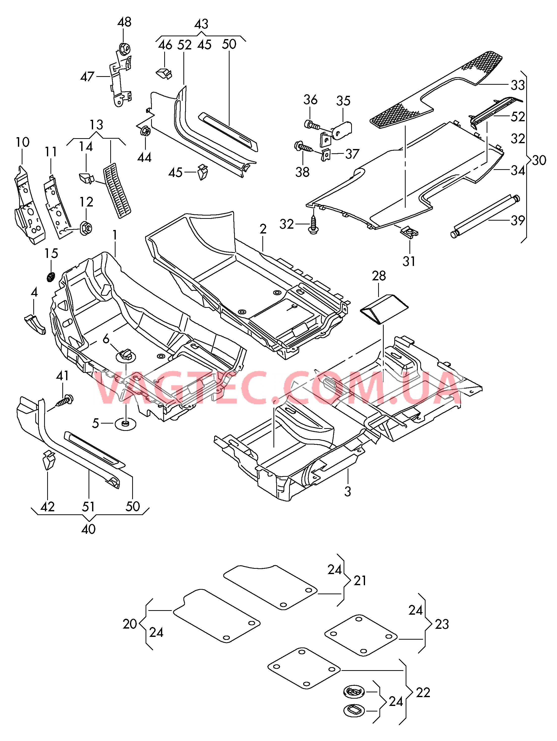 Коврики Упор для ног Коврик Обивка задней полки .  Облицовка стойки А  для VOLKSWAGEN Phaeton 2009-1