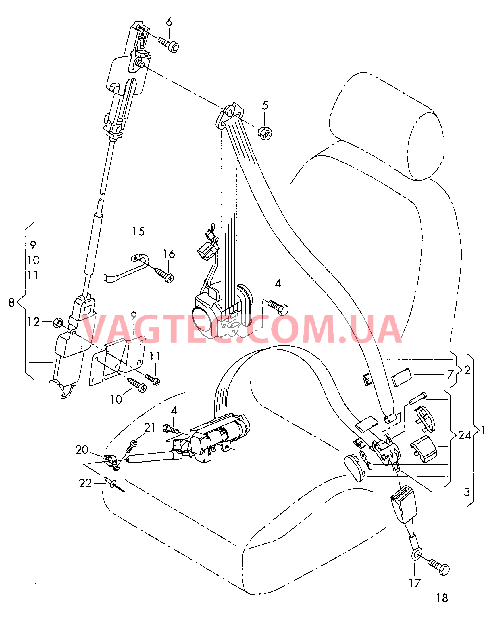 Трехточечн. ремень безопасн. для а/м с 18-позиционной электрорегулировкой сидений  для VOLKSWAGEN Phaeton 2002