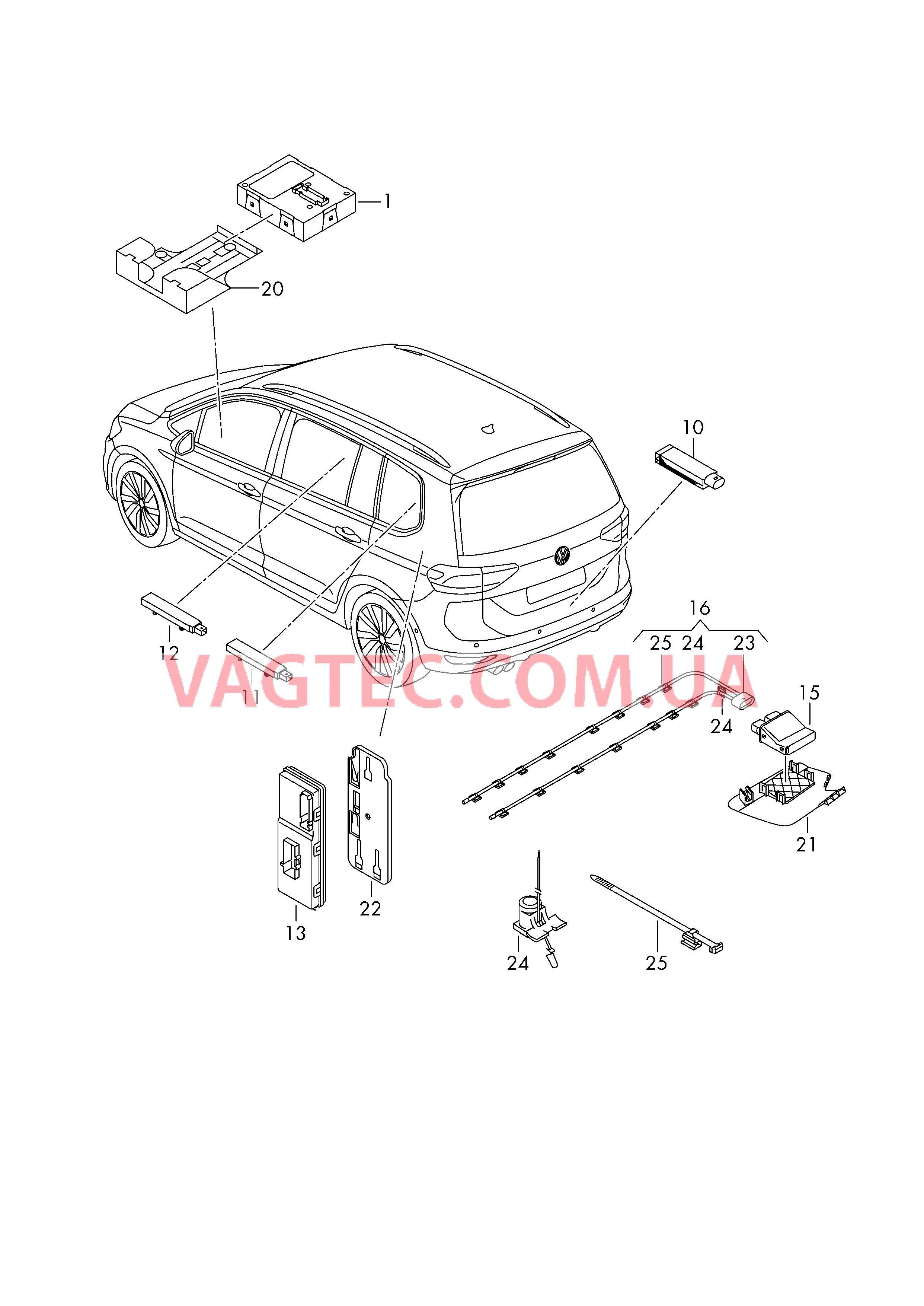 БУ системы санкционирования доступа и пуска двигателя  Cистема KEYLESS ENTRY (KESSY) Блок управления крышки багажного отсека  Антенна системы санкц. доступа и пуска двигателя (KESSY)  для VOLKSWAGEN Touran 2016