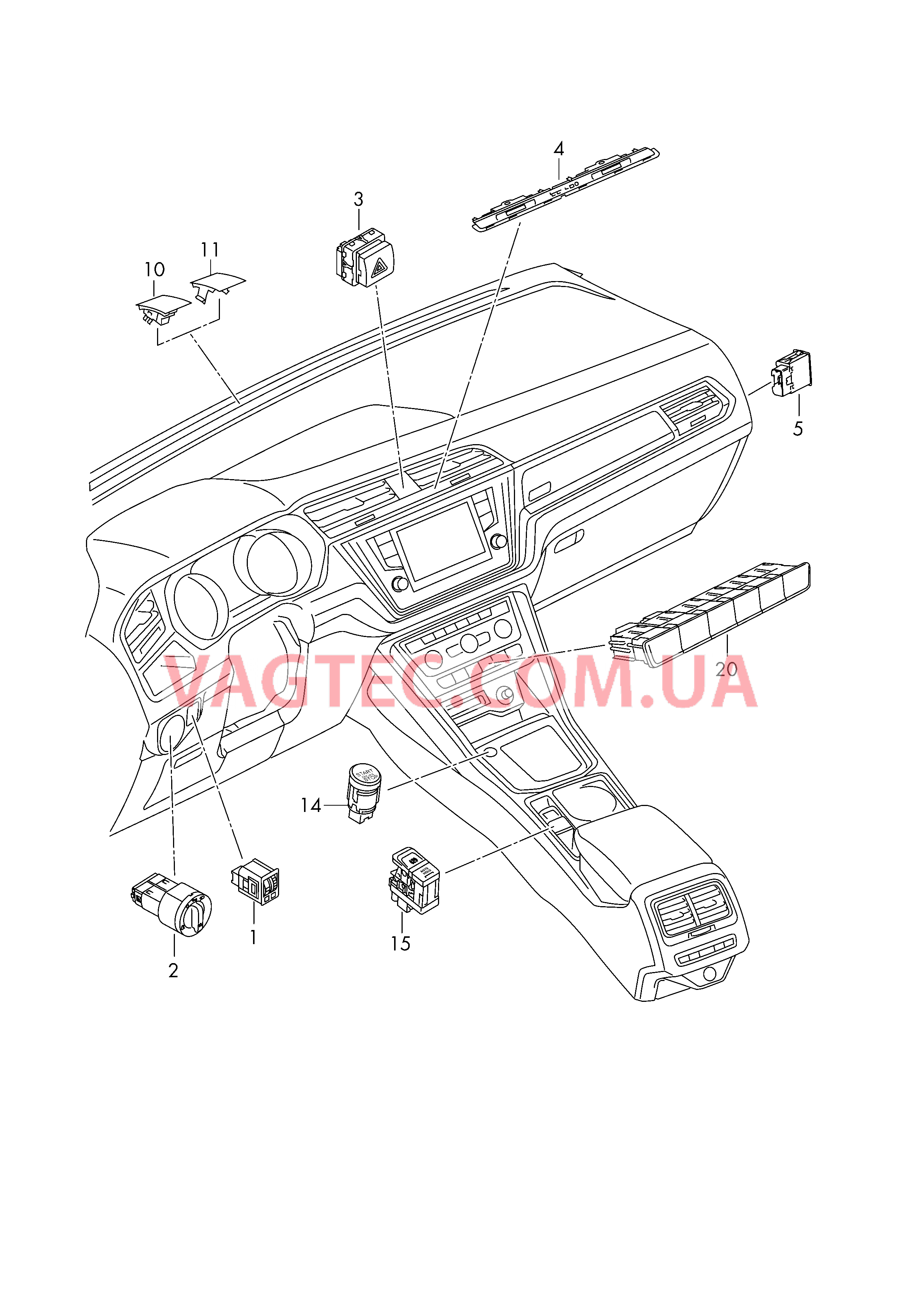 Выключатель света Выключатель в панели приборов Выключатель в централ. консоли Датчик интенс. солн. излуч.  для VOLKSWAGEN Touran 2018