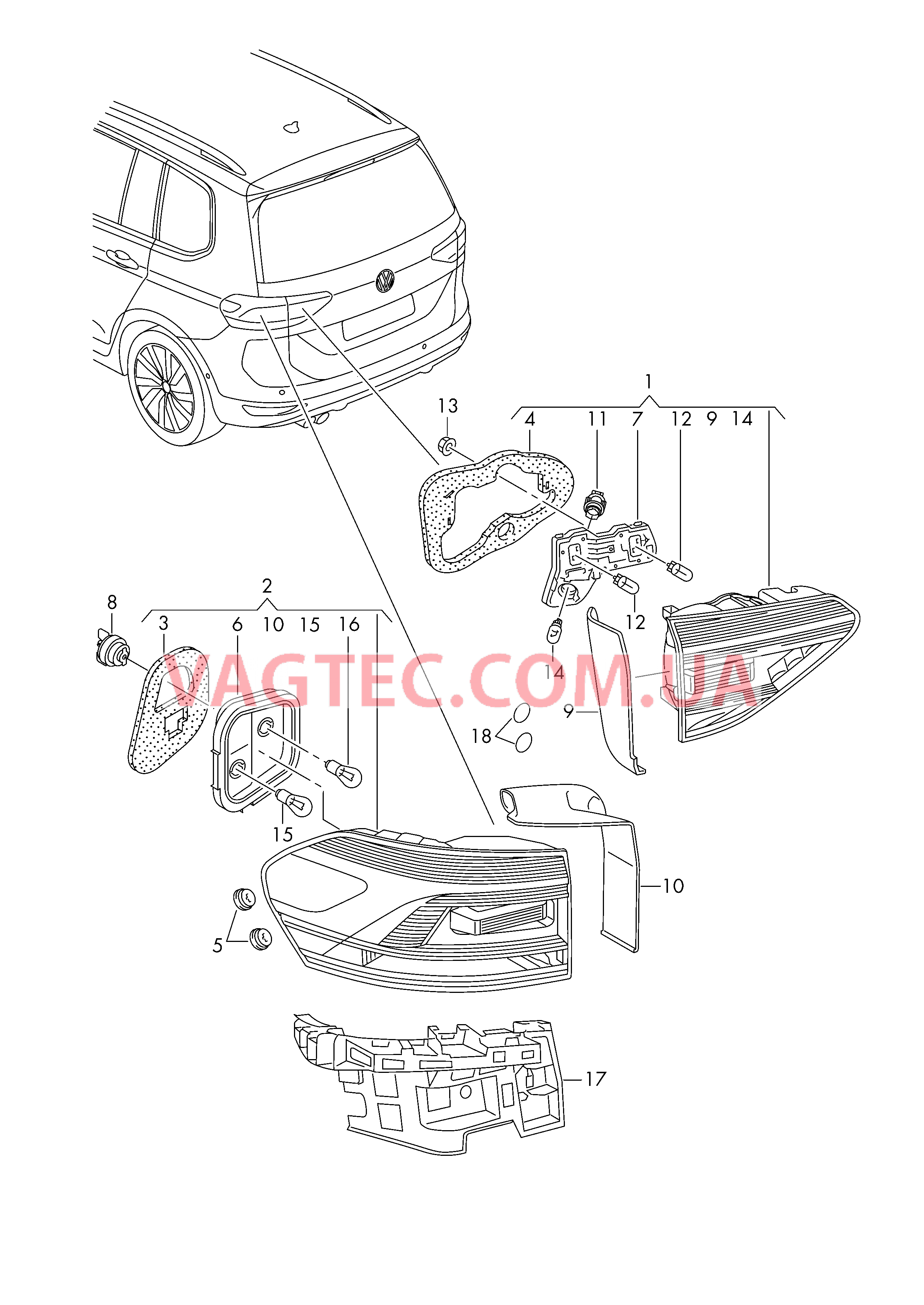 Задний фонарь  для VOLKSWAGEN Touran 2017