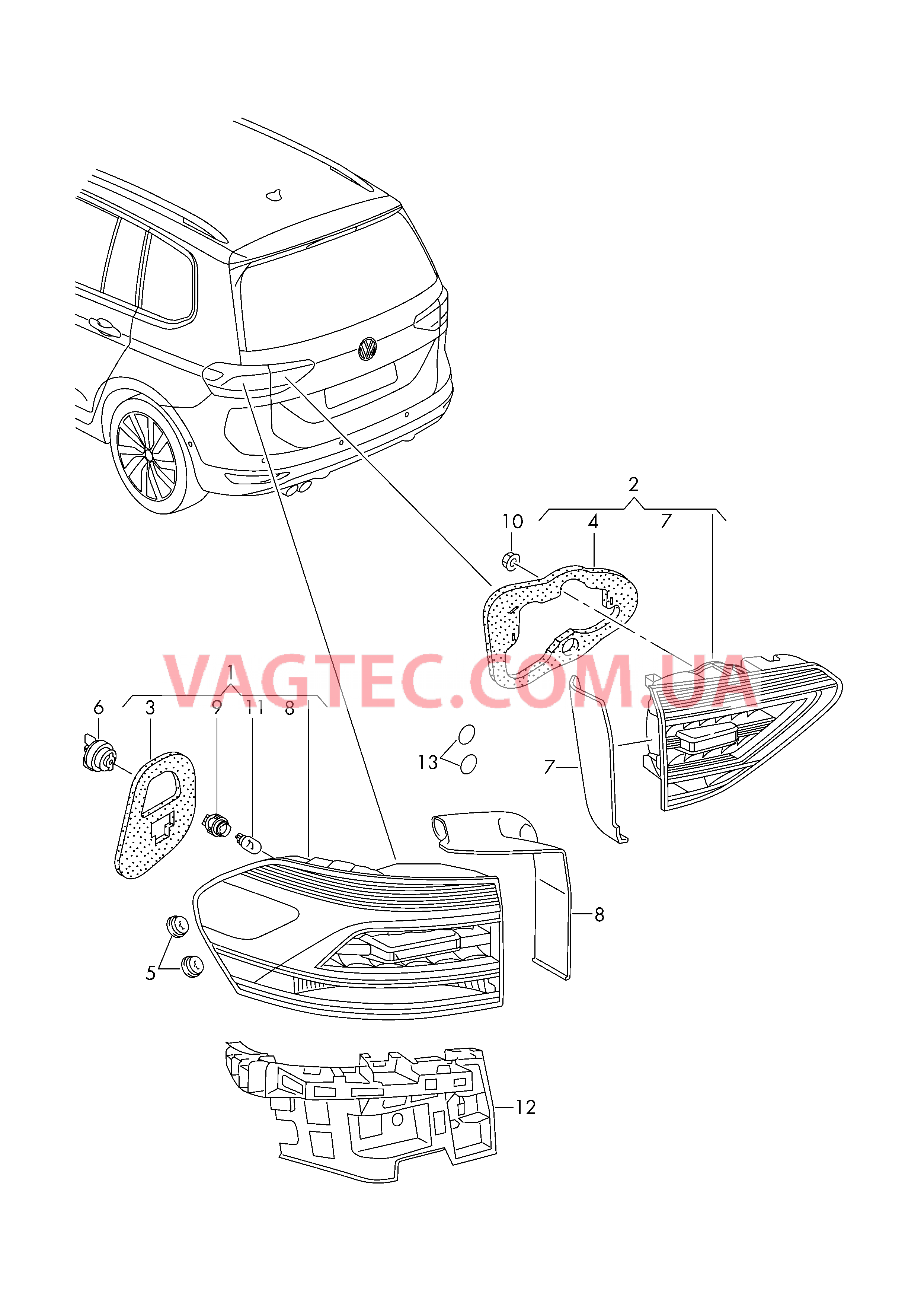 Светодиодный задний фонарь  для VOLKSWAGEN Touran 2017