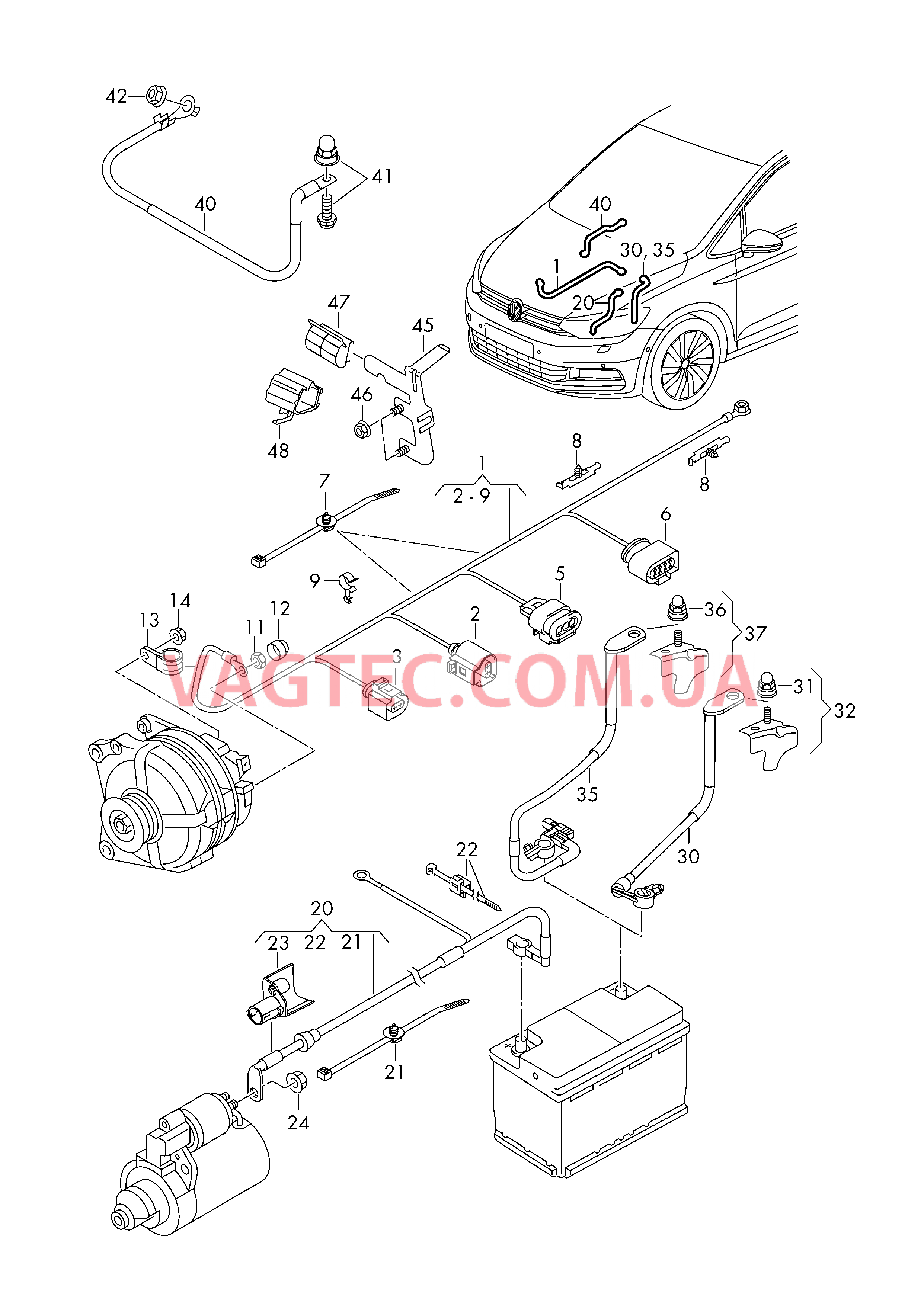 Жгут проводов для АКБ +/- Жгут проводов генератора  Провод массы  для VOLKSWAGEN Touran 2017