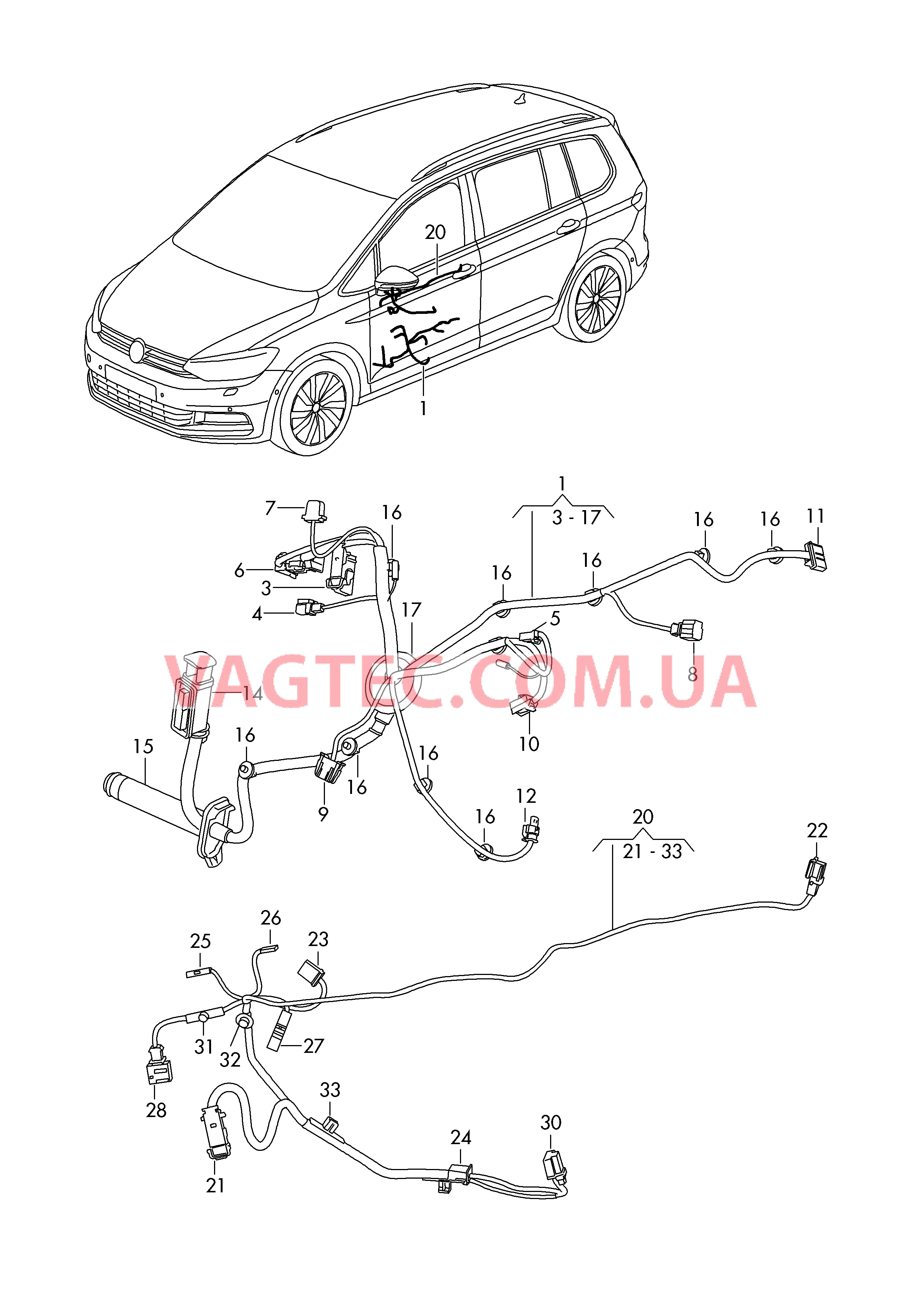 Жгут проводов двери Жгут проводов для обшивки двери  для VOLKSWAGEN Touran 2019