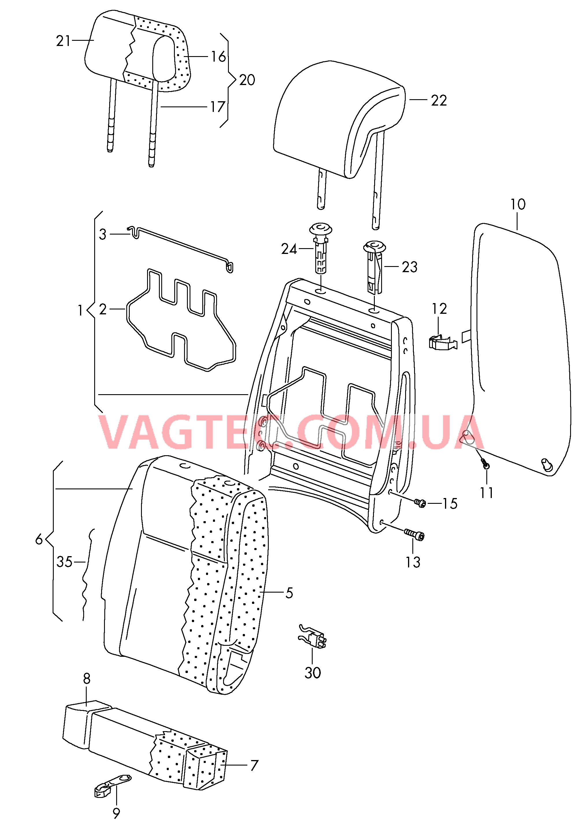 Cпинки и подголовники в пассажирском салоне  для VOLKSWAGEN Touran 2003