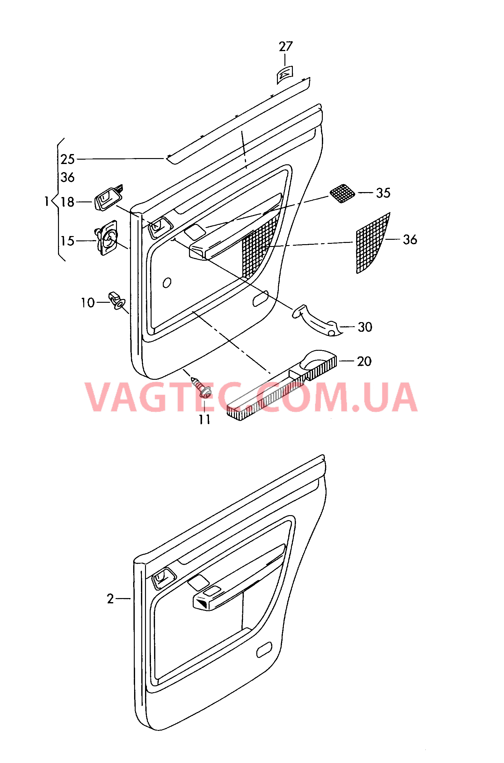 Обивка двери для а/м со стеклоподъемниками с ручным приводом  для VOLKSWAGEN Touran 2009