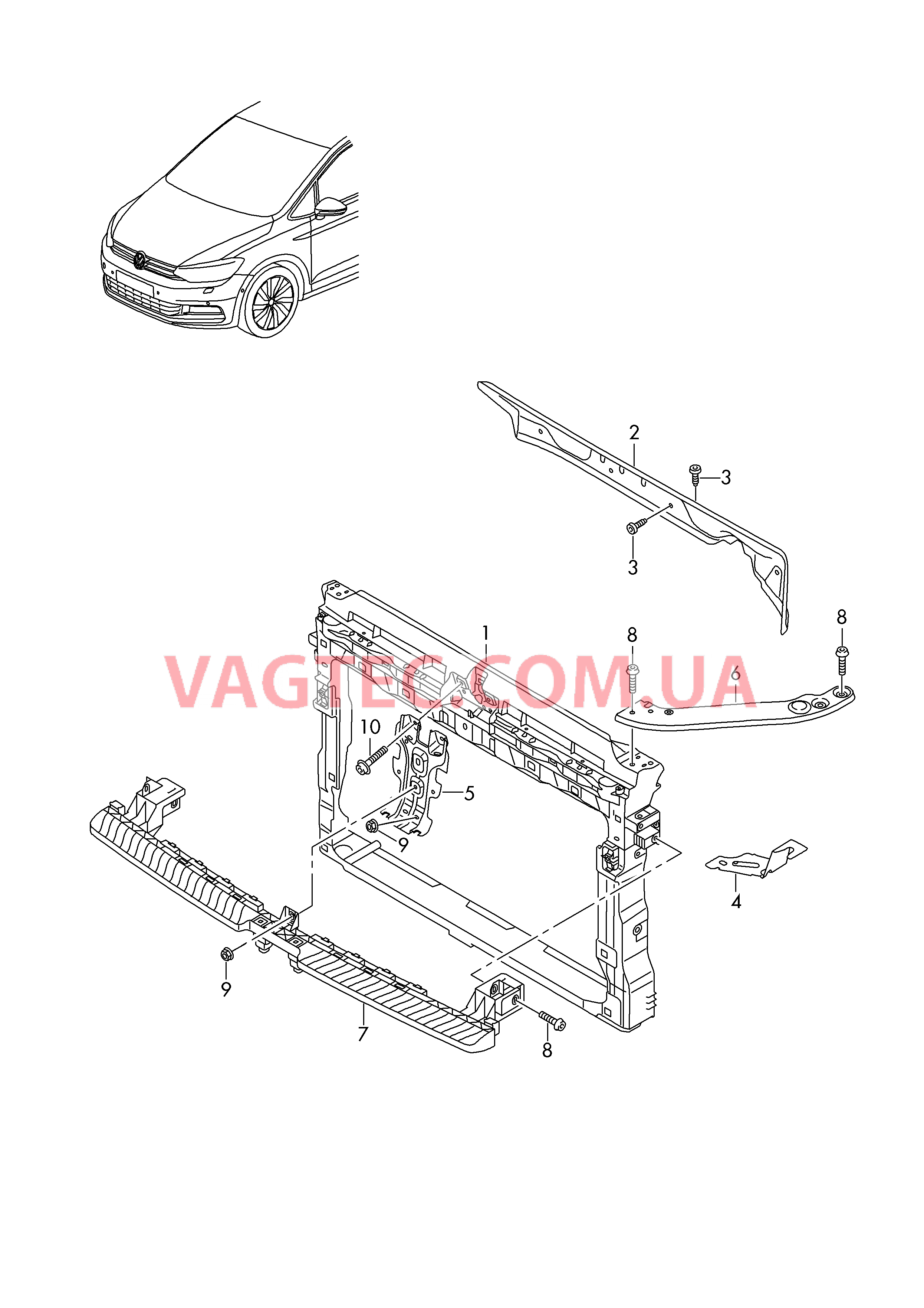 Передняя несущая панель с креплением для радиатора ОЖ  для VOLKSWAGEN Touran 2016