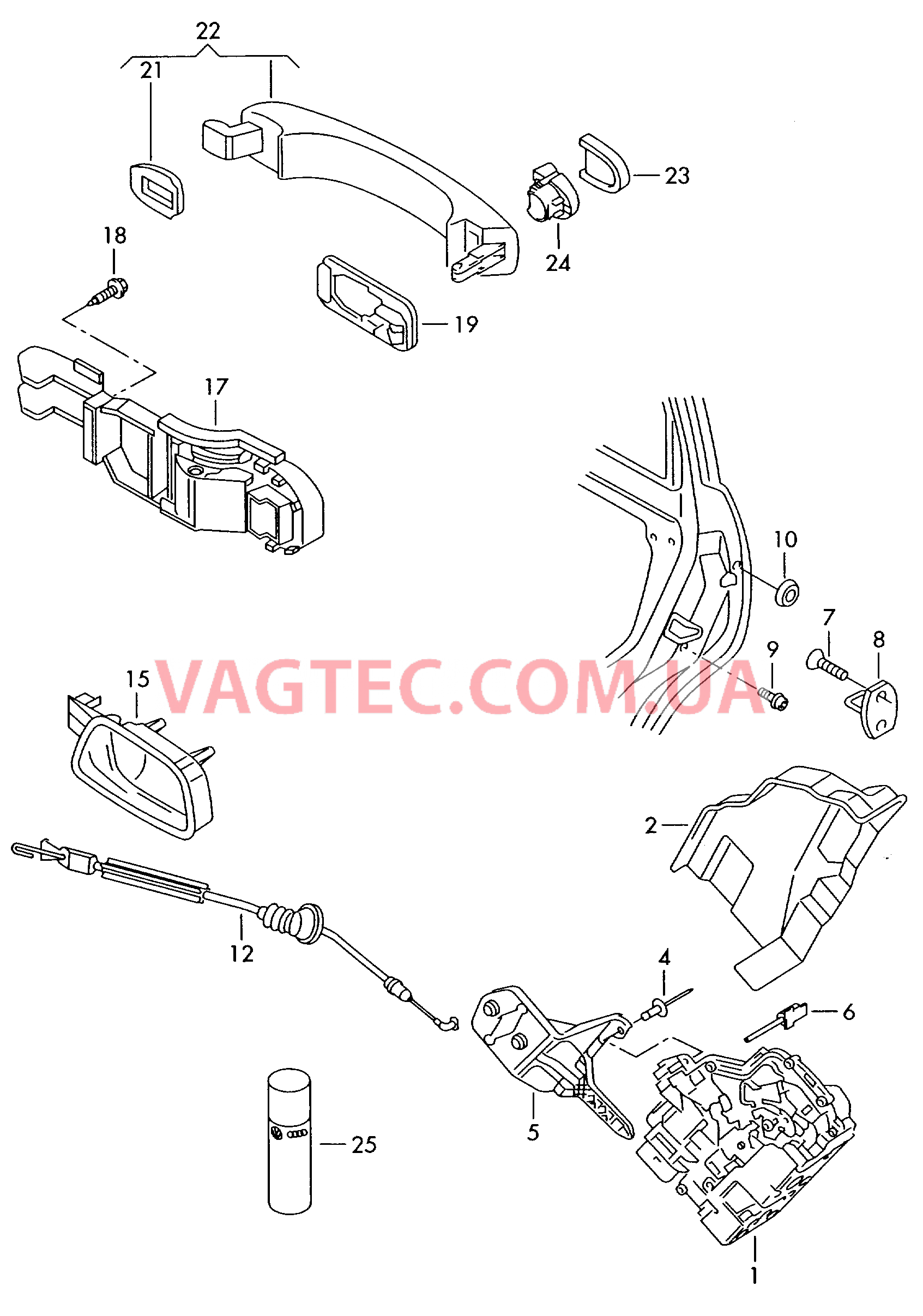 Замок двери Рычаг привода дверного замка Ручка двери снаружи  для VOLKSWAGEN Touran 2003