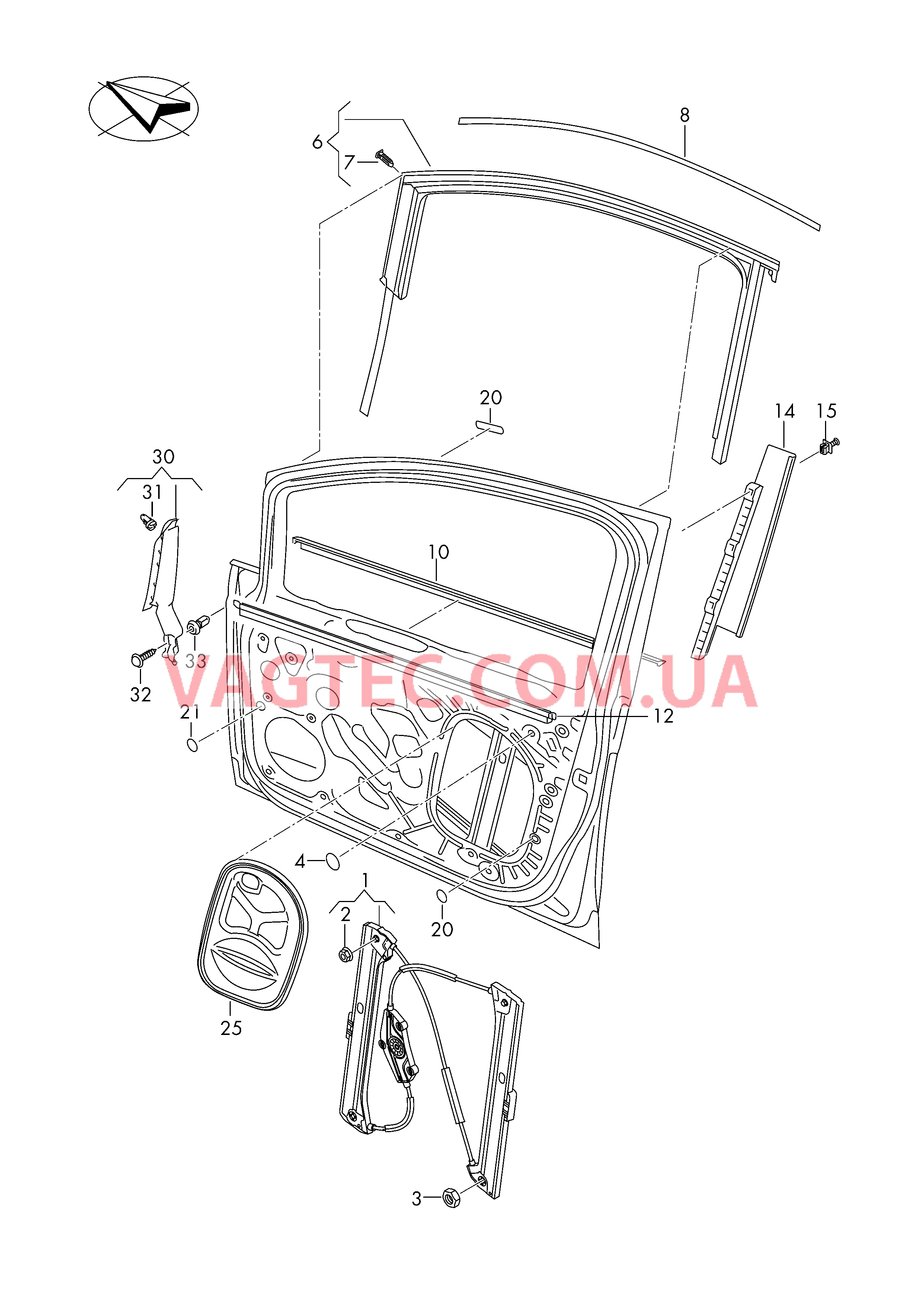 Cтеклоподъемник направляющая стекла Уплотнитель двери  для VOLKSWAGEN Touran 2018