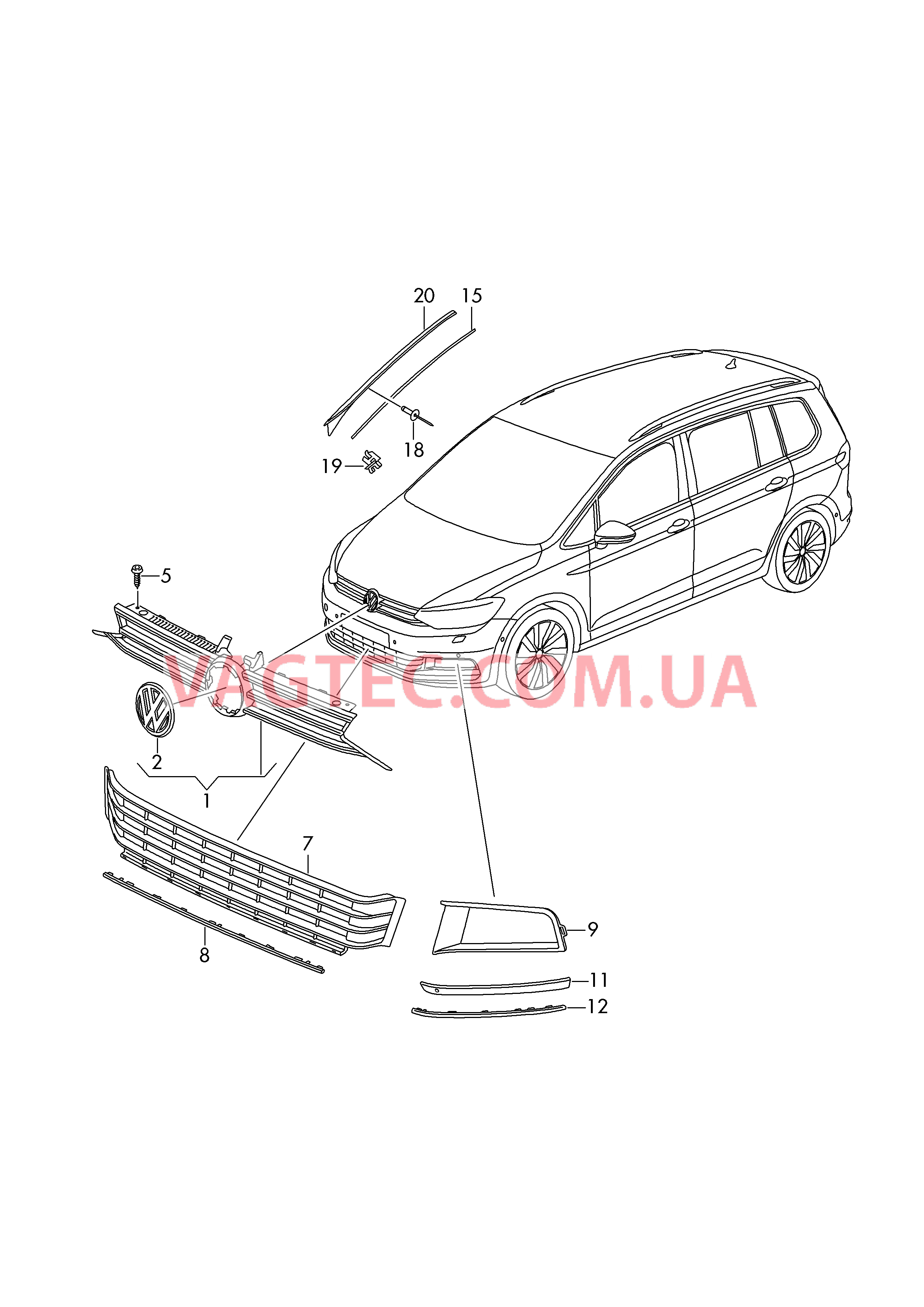 Решётка радиатора Водоотводящий щиток  для VOLKSWAGEN Touran 2017