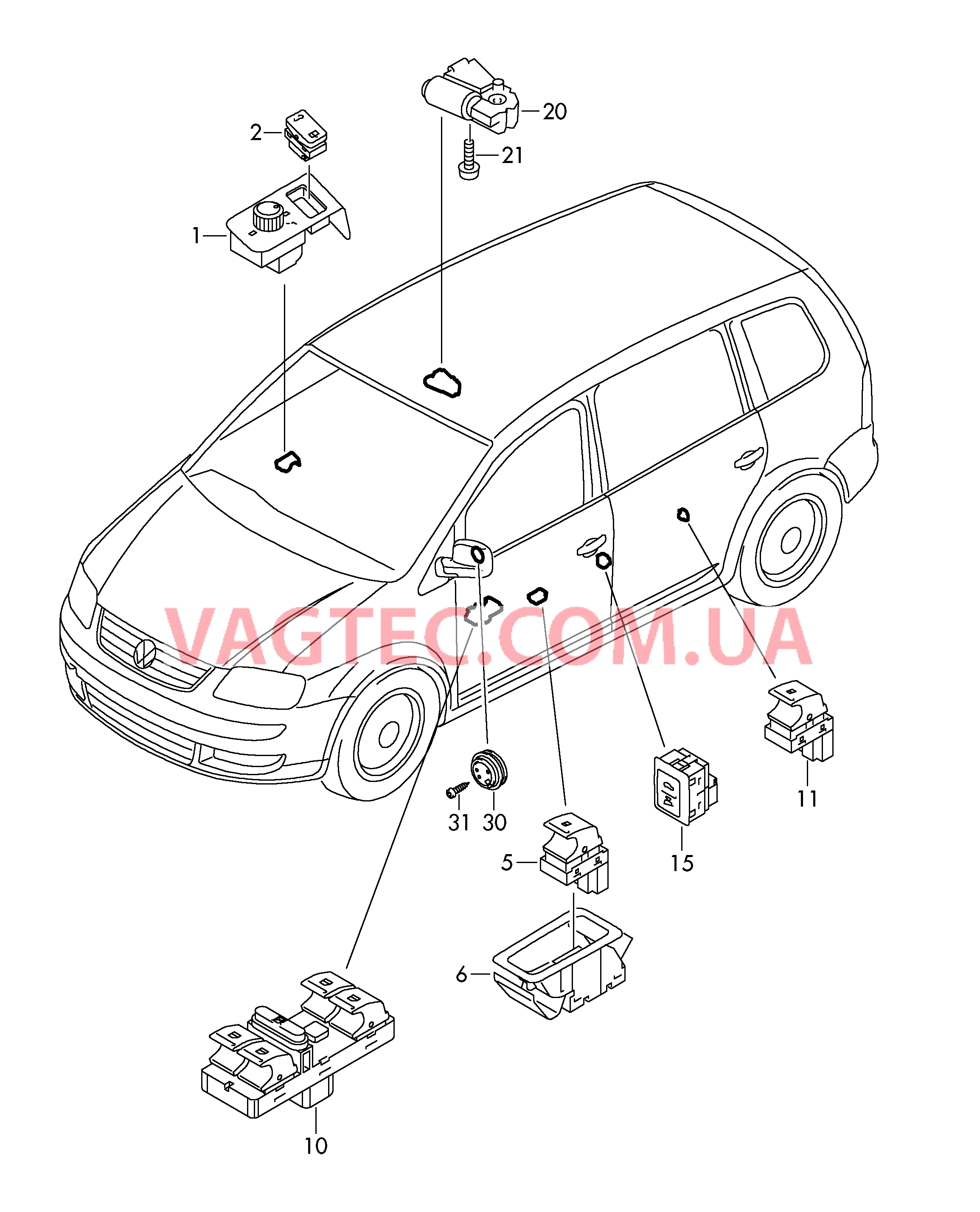 Выключатель в обивке двери Мотор привода люка Зеркальный эл-т с приводом .  для VOLKSWAGEN Touran 2015