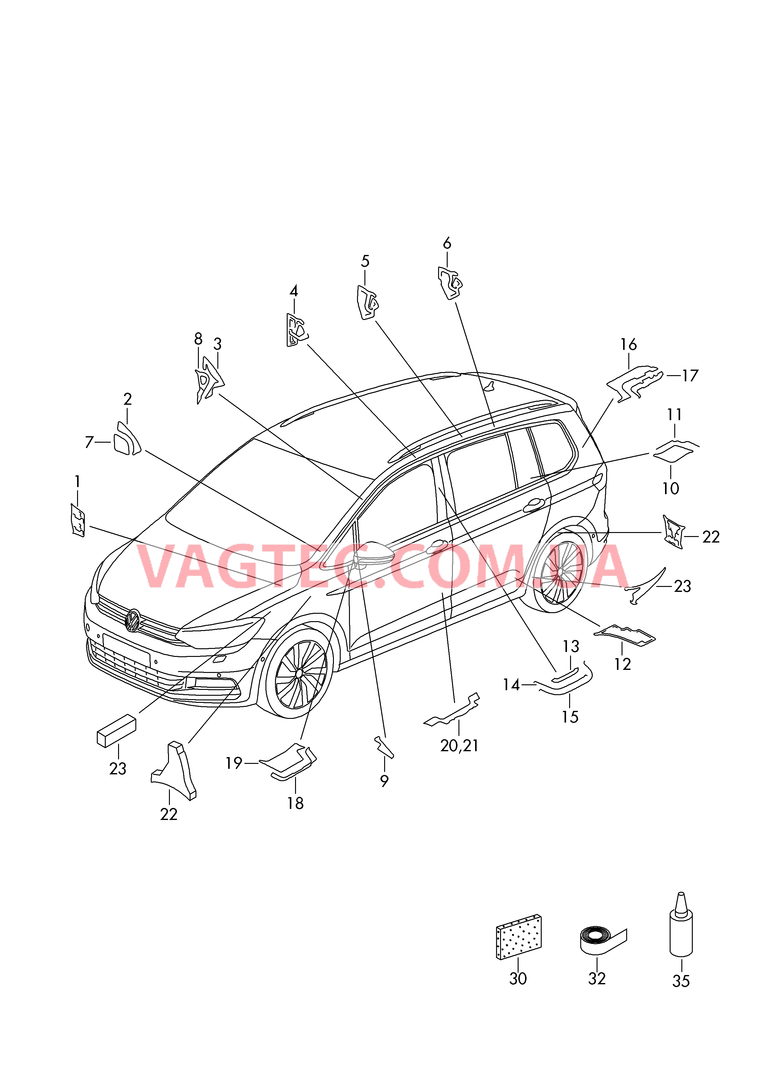 Шумоизоляция Бутиловый уплотнительный шнур  для VOLKSWAGEN Touran 2016