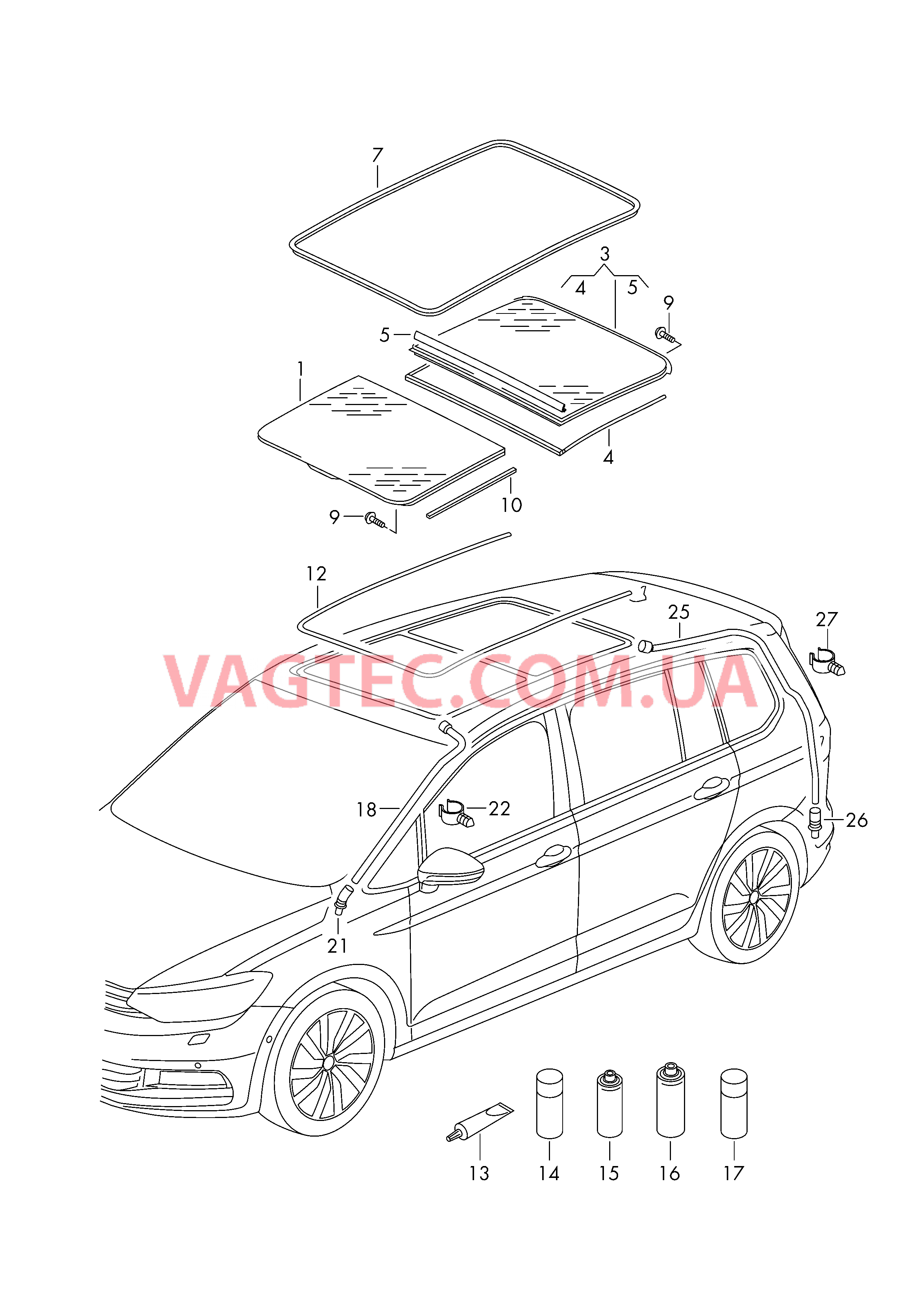 Панорамная стеклянная крыша  для VOLKSWAGEN Touran 2016