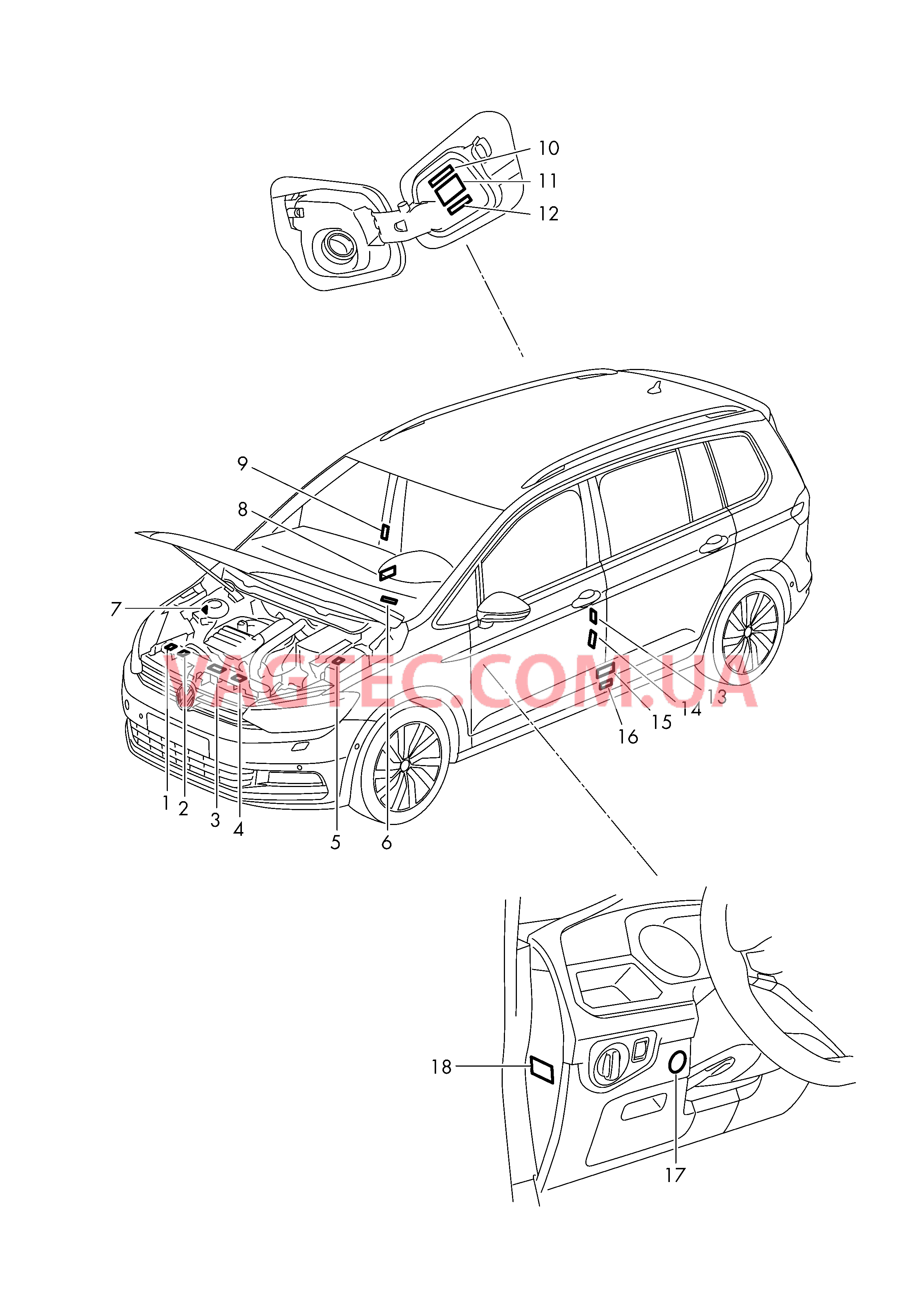 Таблички  для VOLKSWAGEN Touran 2016