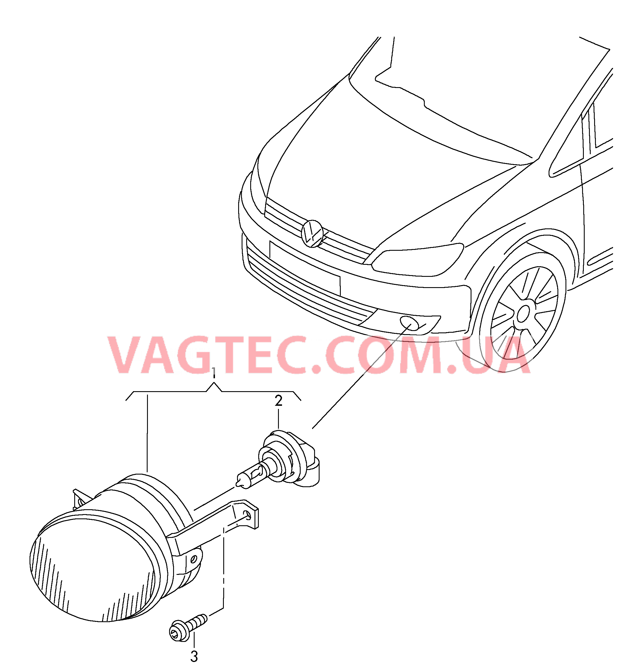 Галогеновая противотуманная фара со стат. адапт. освещен.  ------------------------------ Фонарь указателя поворота     см. панель иллюстр., поз.:  для VOLKSWAGEN Touran 2011