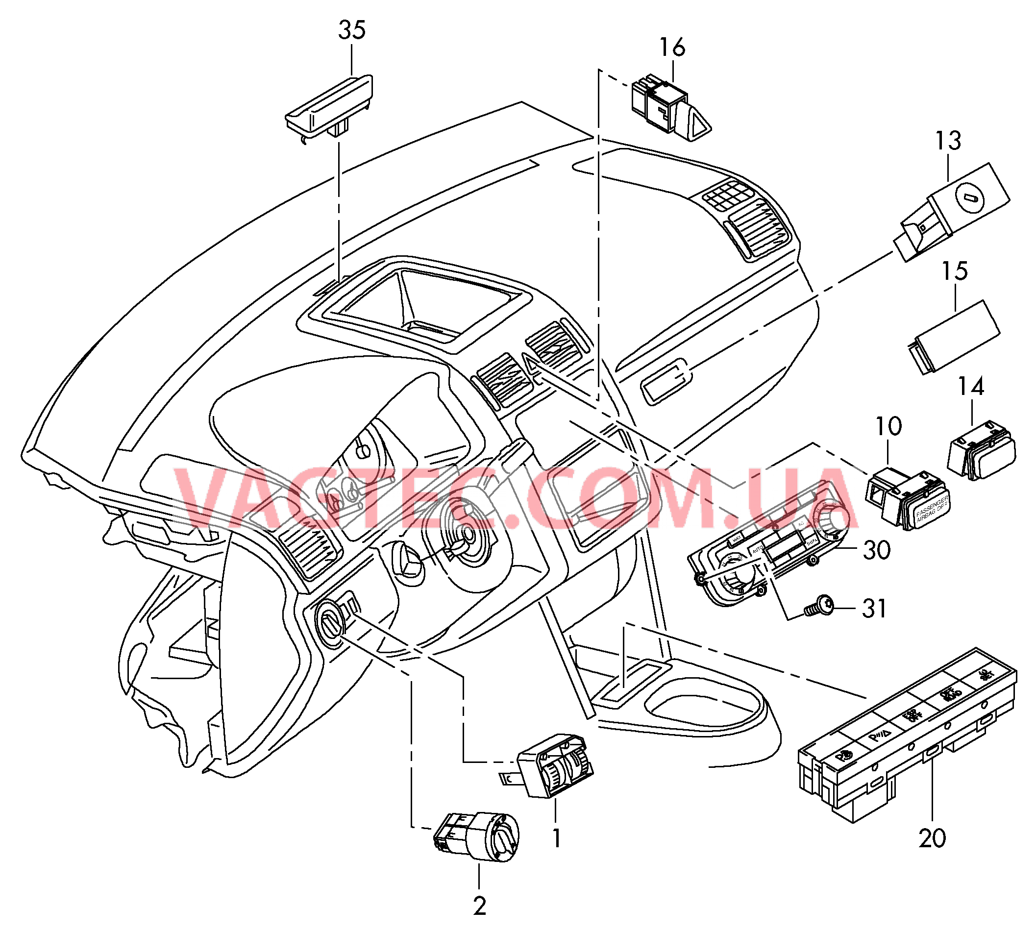 Выключатель света Выключатель в панели приборов Выключатель в централ. консоли Панель управления с кнопками БУ климатической установки Датчик интенс. солн. излуч.  для VOLKSWAGEN Touran 2015