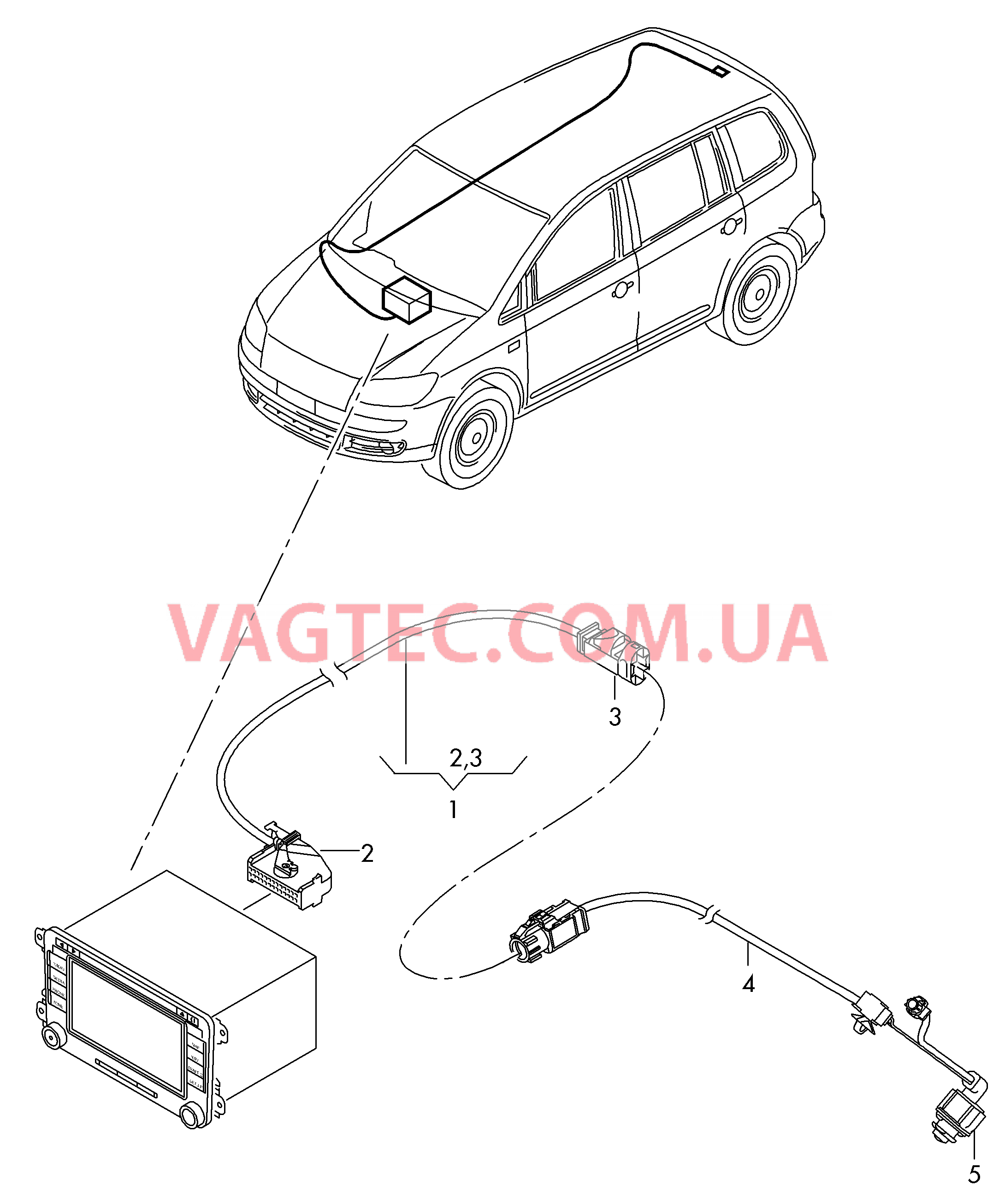 Кабель-адаптер для а/м с камерой заднего вида  для VOLKSWAGEN Touran 2013