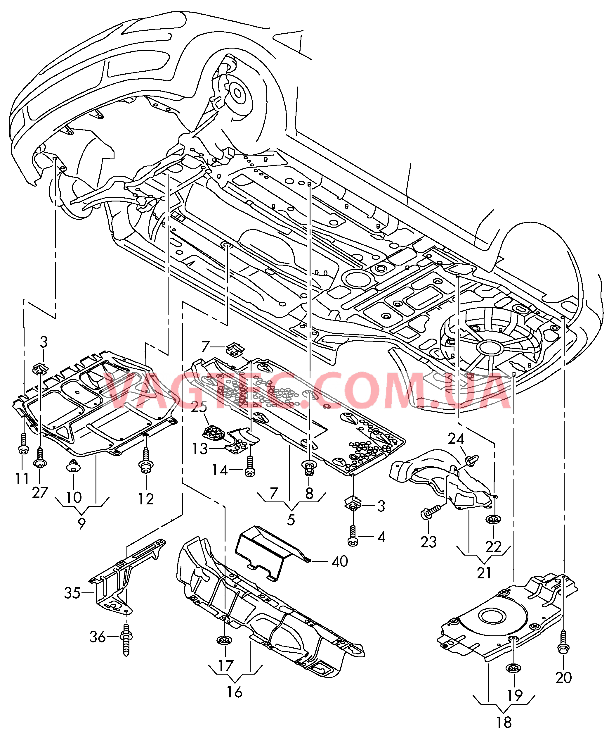 Облицовка днища Шумоизоляция Теплозащитный экран  для VOLKSWAGEN Touran 2011