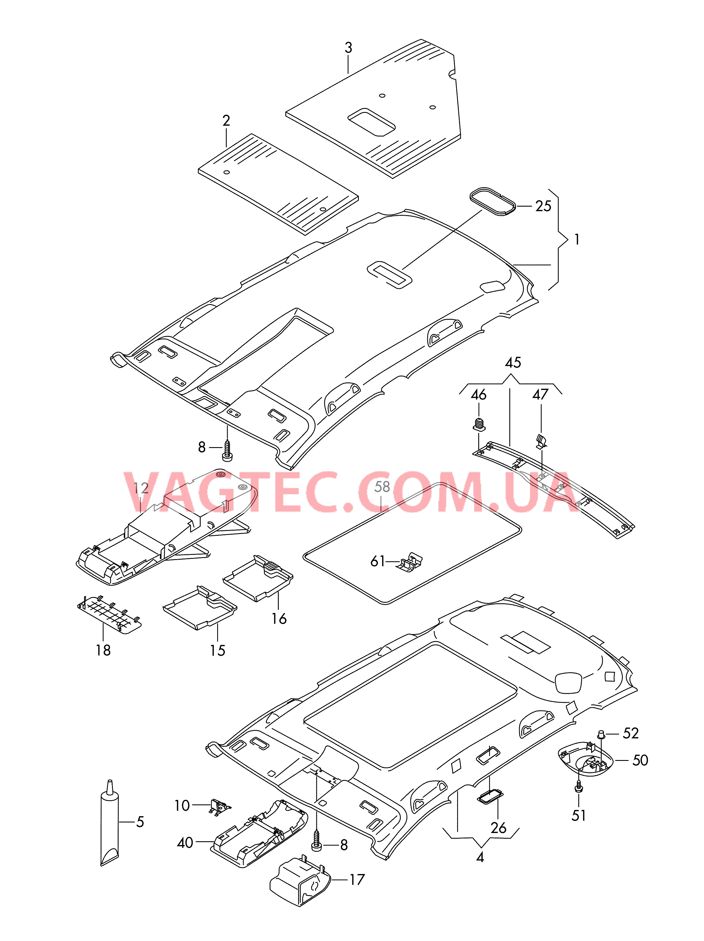 Формованная панель потолка Шумоизоляция крыши Накладка, концевая Детали не в сборе  для VOLKSWAGEN Touran 2012