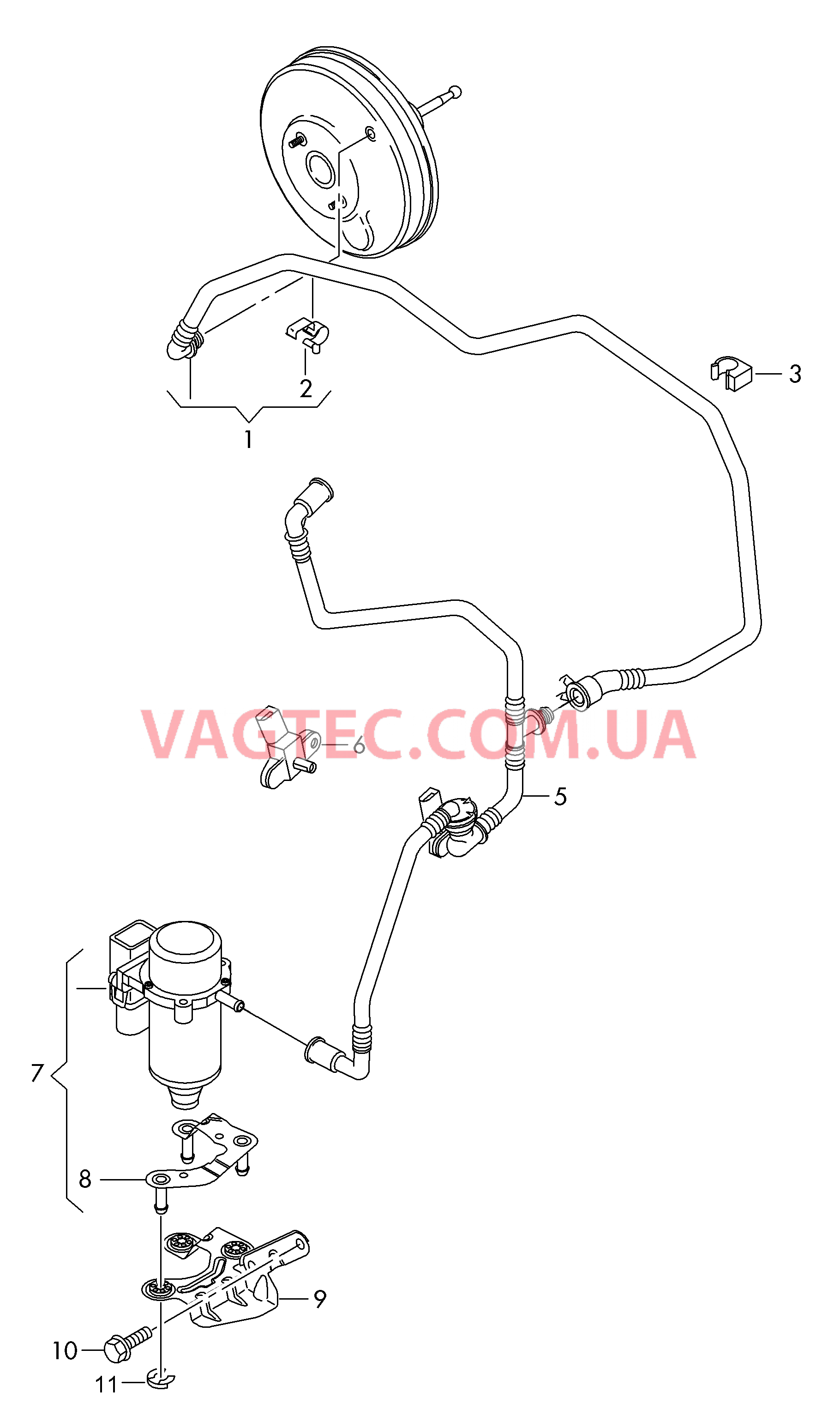 Эл. вакуумный насос тормозной системы  Вакуумный шланг с обратным клапаном и датчиком давления  для VOLKSWAGEN Touran 2013