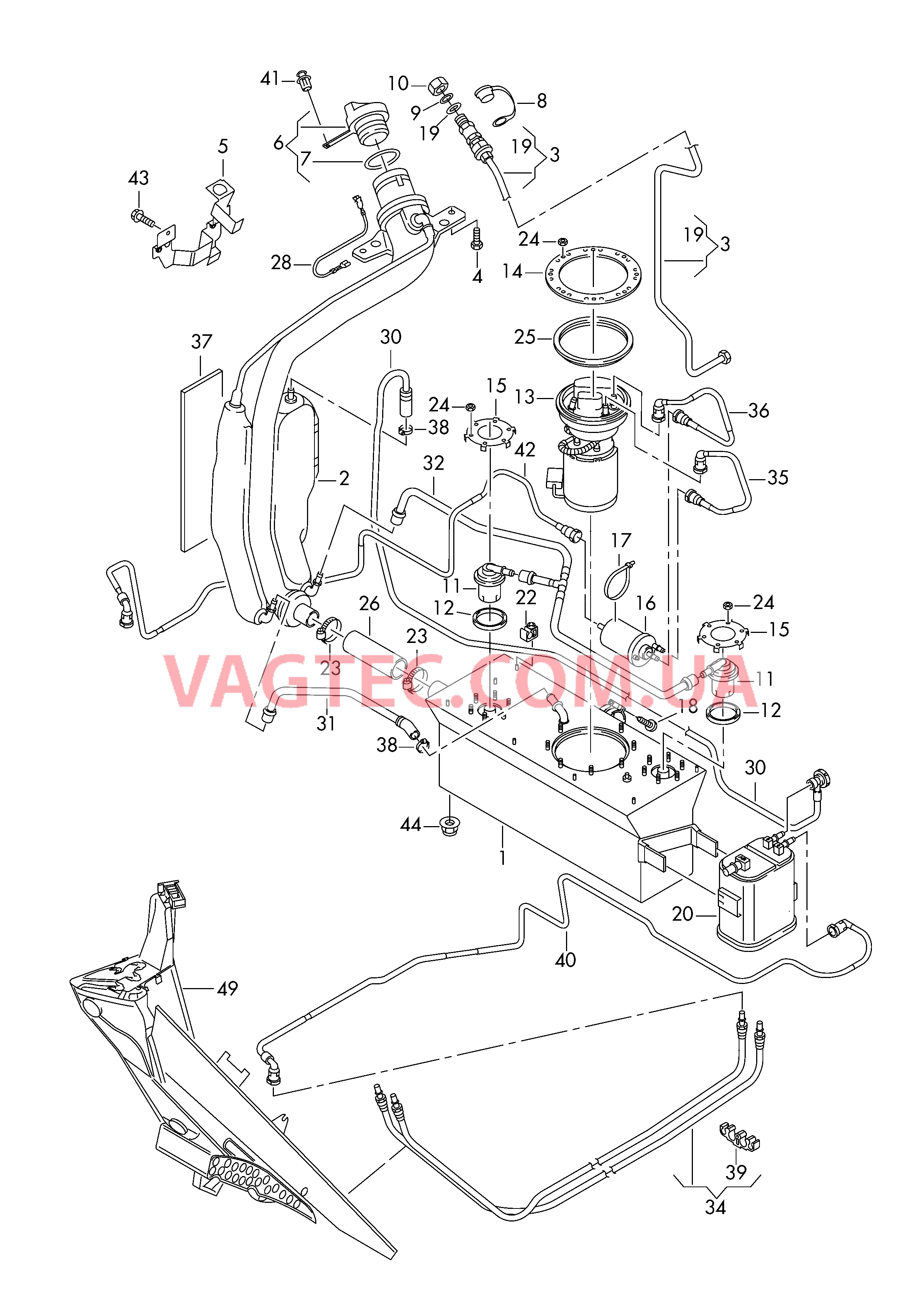 Топливный бак с навесными деталями  для а/м, работающих на природном газе  Топливопровод с вент. трубопроводом  для VOLKSWAGEN Touran 2014