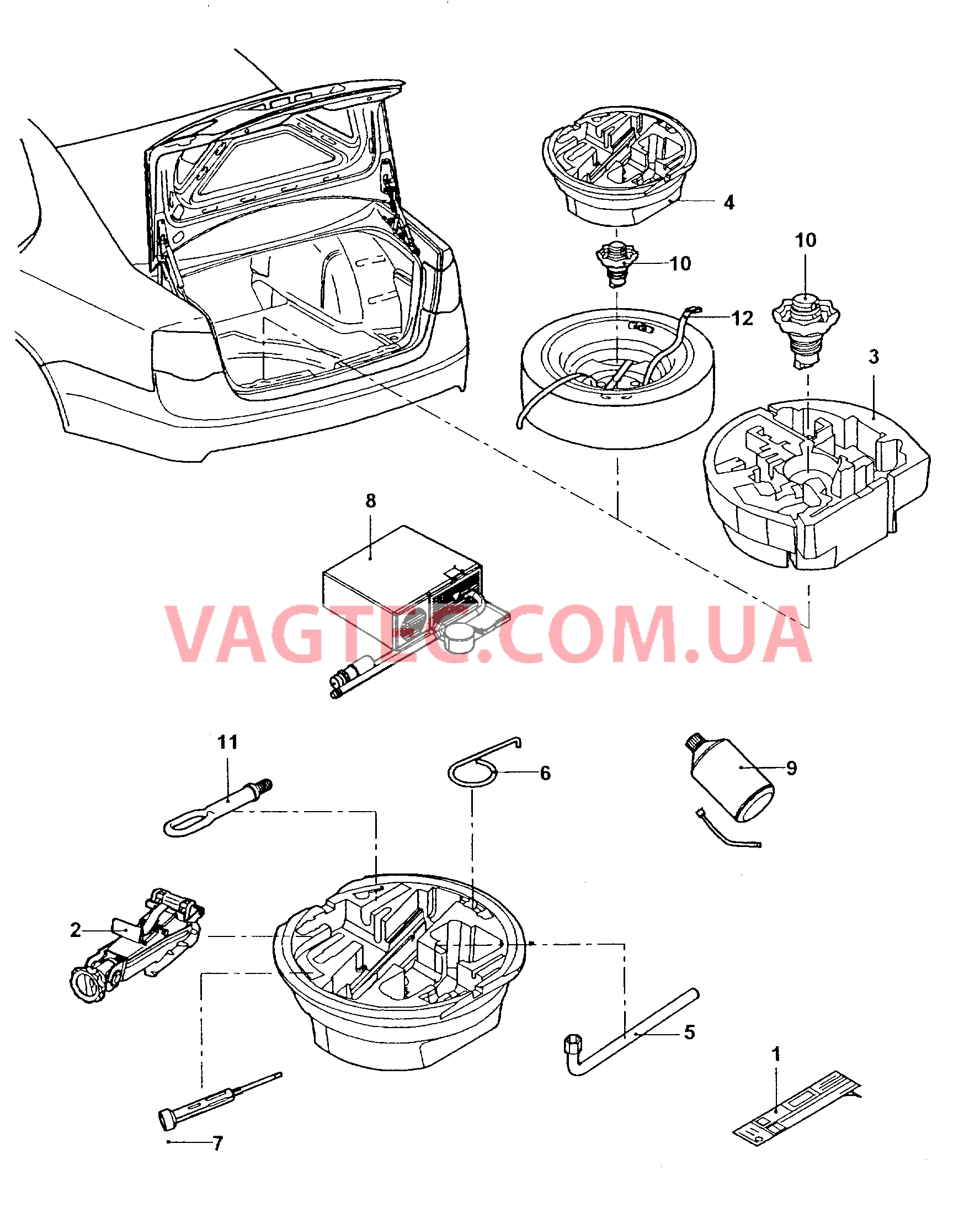 Домкрат автомобильный Инструменты Ремонтный комплект с компресс.  для VOLKSWAGEN Jetta 2008