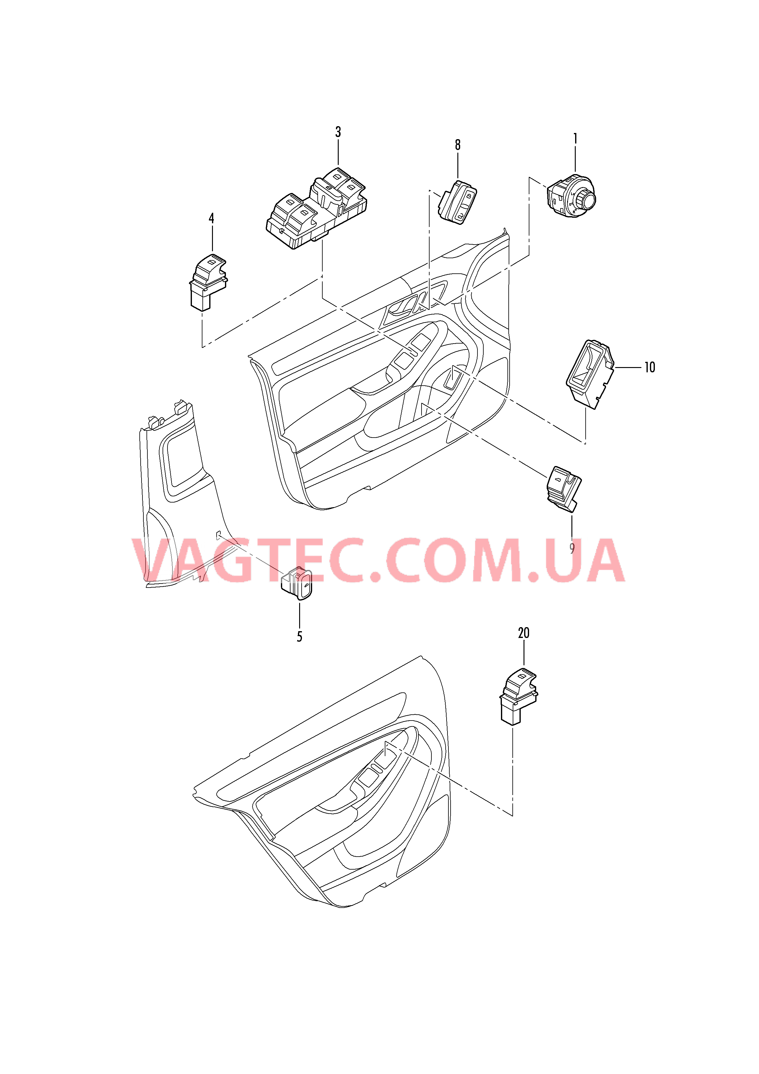 Выключатель в обивке двери Выключатель в обивке двери  для VOLKSWAGEN Jetta 2013-1