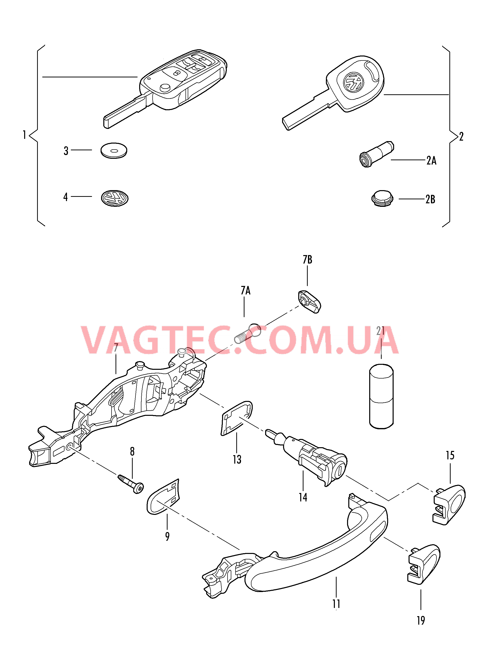 Ключ Ручка двери снаружи К-т личинок замков  для VOLKSWAGEN Jetta 2014-2