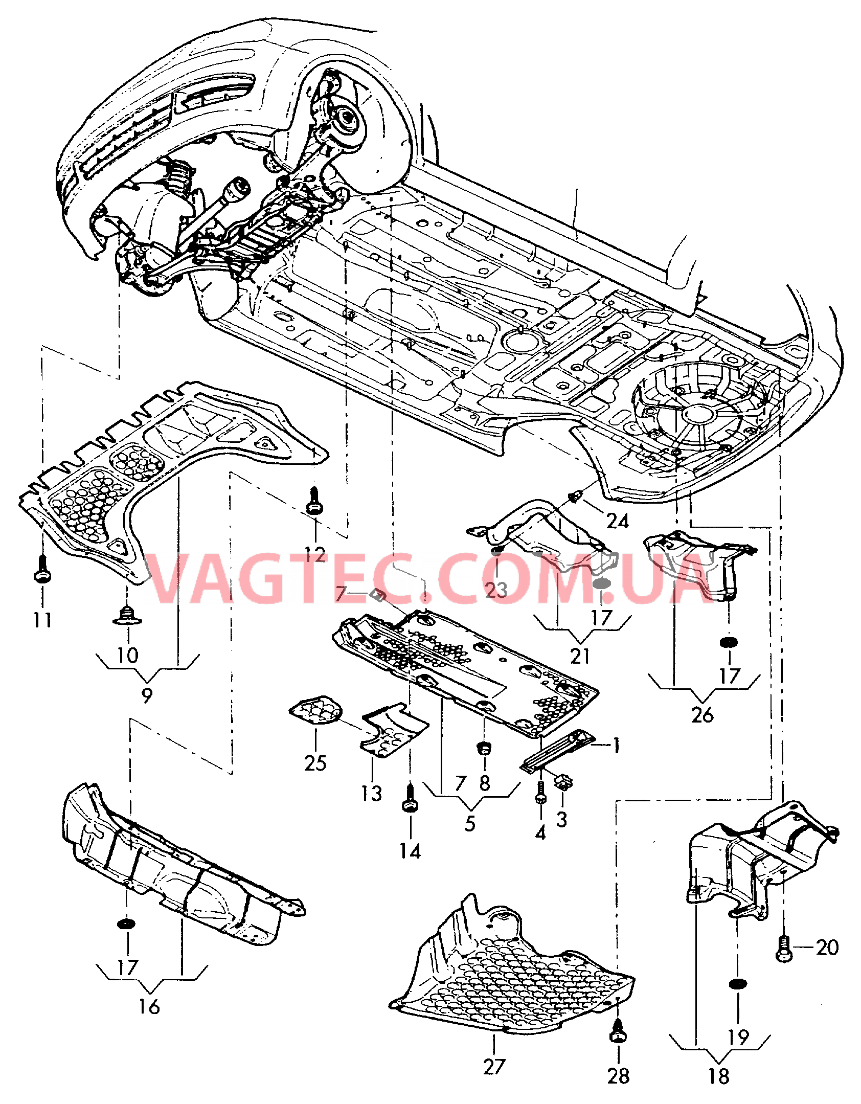 Облицовка днища Шумоизоляция Теплозащитный экран  для VOLKSWAGEN Jetta 2008