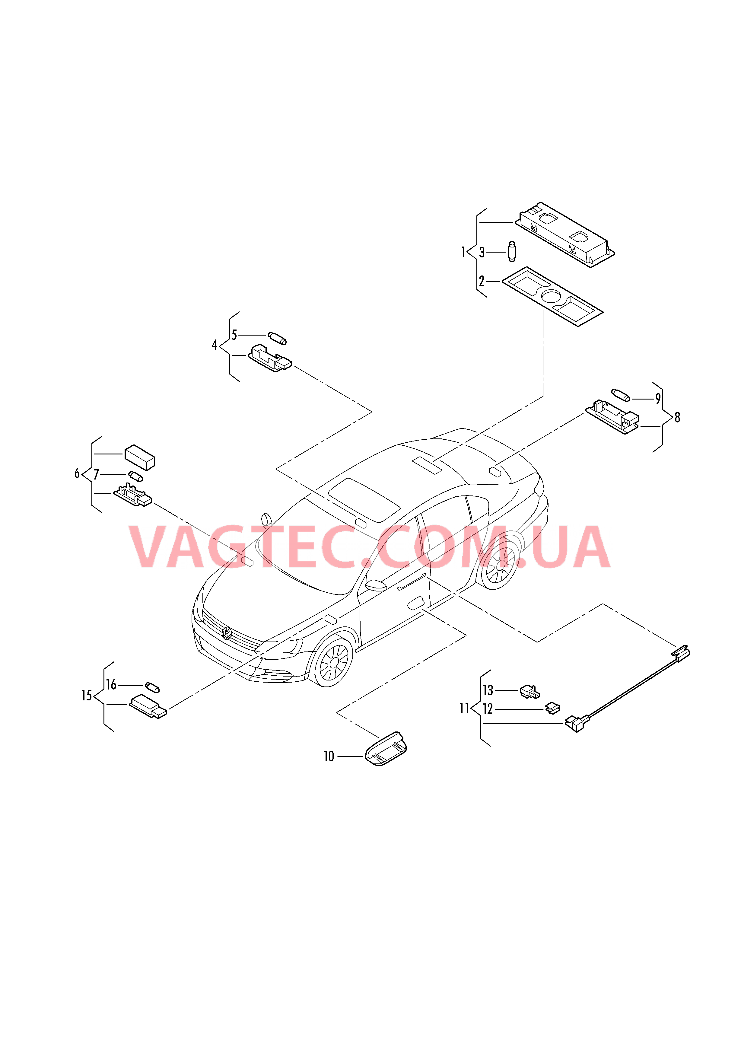 Плафон салона с фонар.д.чтения Косметическая лампа Плафон осв. в крышке вещ.ящика Освещение багажника Cветовозвращатель Подсветка ручки двери Освещение пространства для ног  для VOLKSWAGEN Jetta 2019