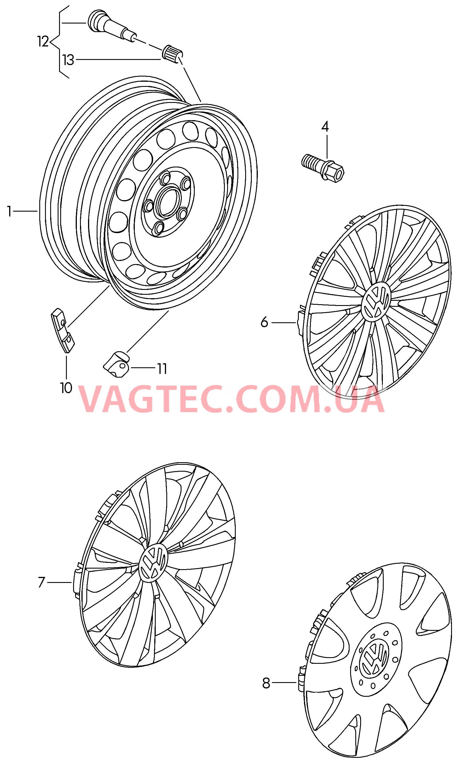 Стальной диск Колпак колеса Балансировочный груз Стальной диск (только для запасного колеса)  для VOLKSWAGEN Jetta 2018-2