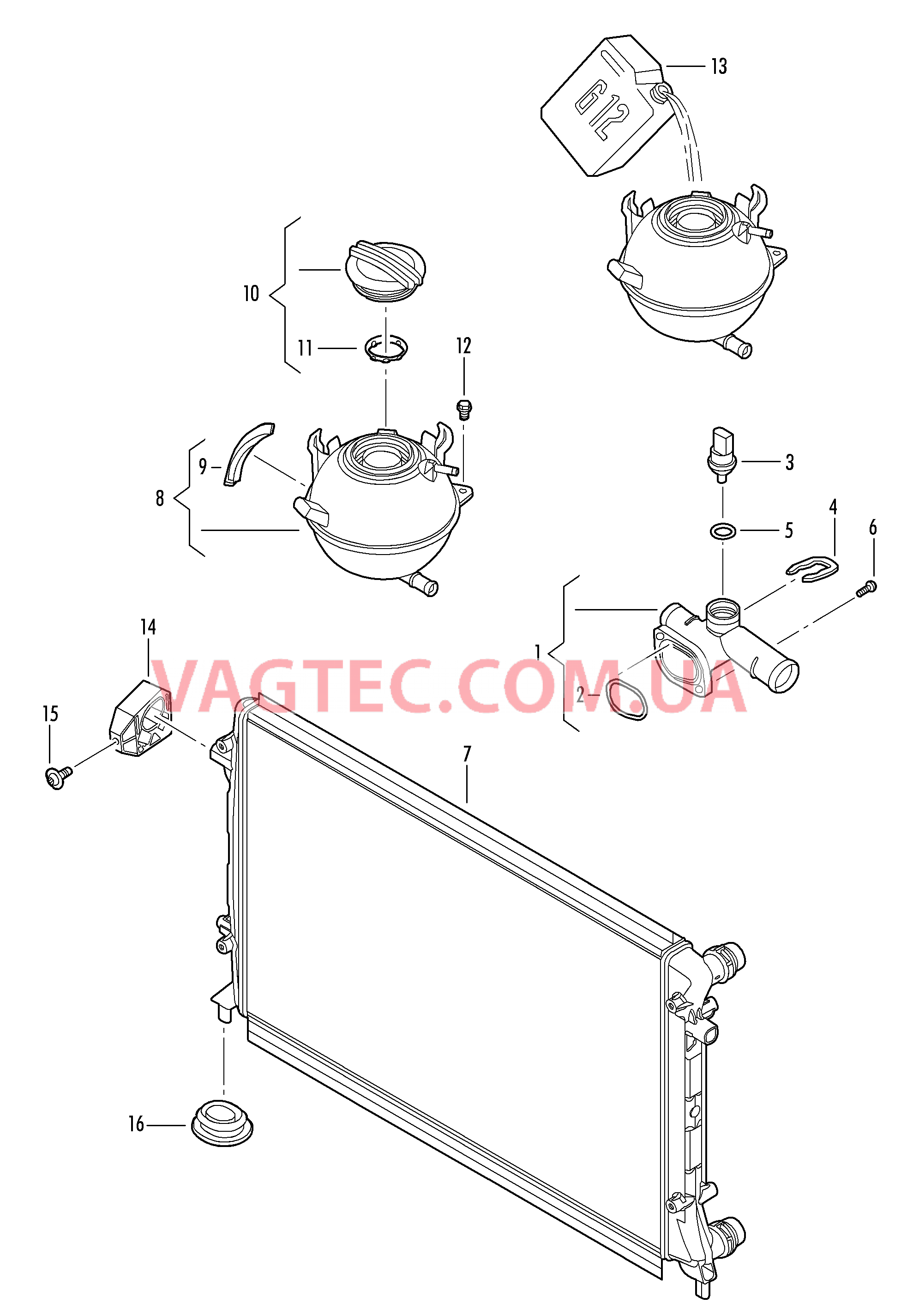 Радиатор охлаждающей жидкости Бачок, компенсационный Фланец  для VOLKSWAGEN Jetta 2012
