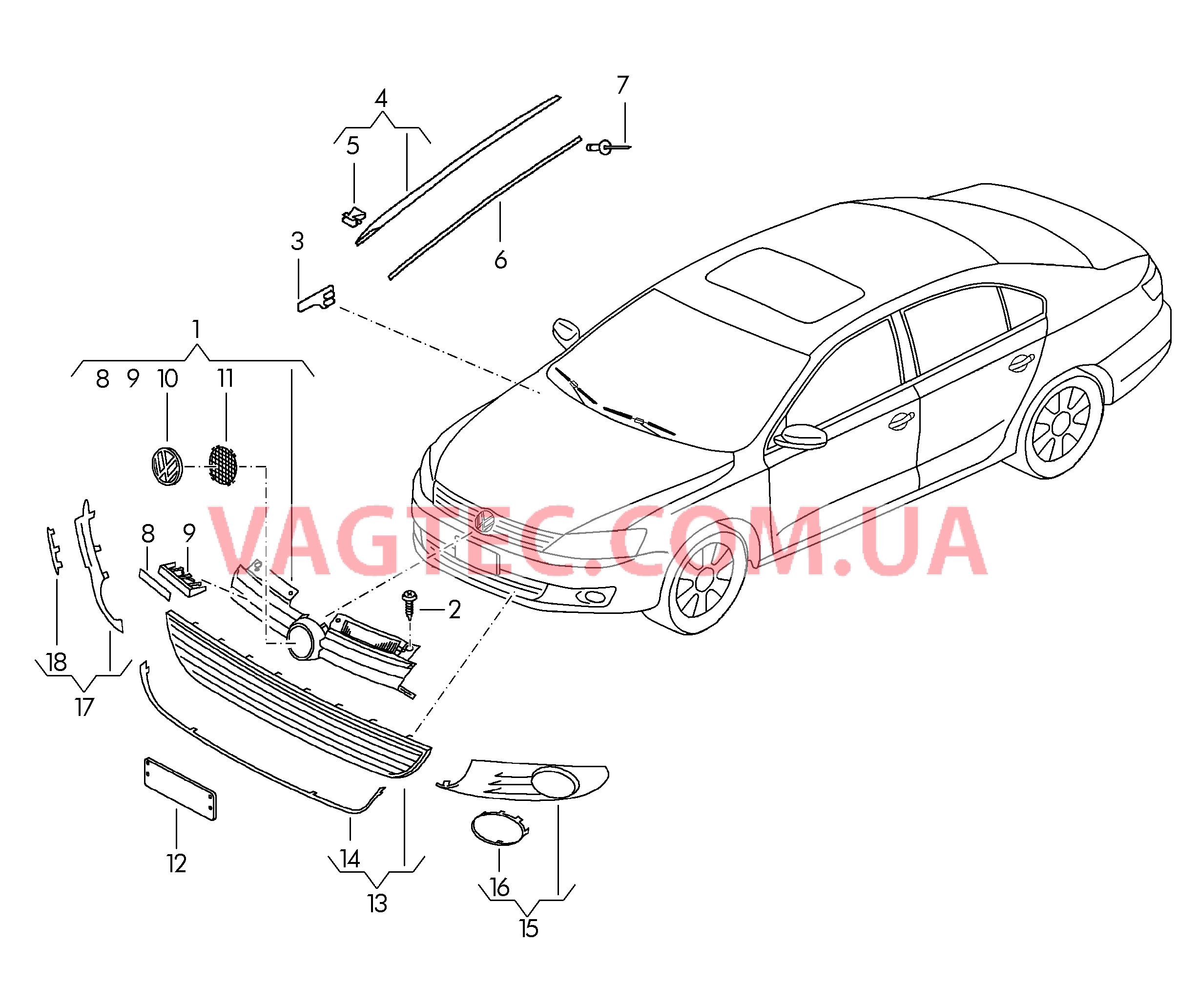 Решётка радиатора Решетка, воздухонаправляющая  для VOLKSWAGEN Jetta 2013-1