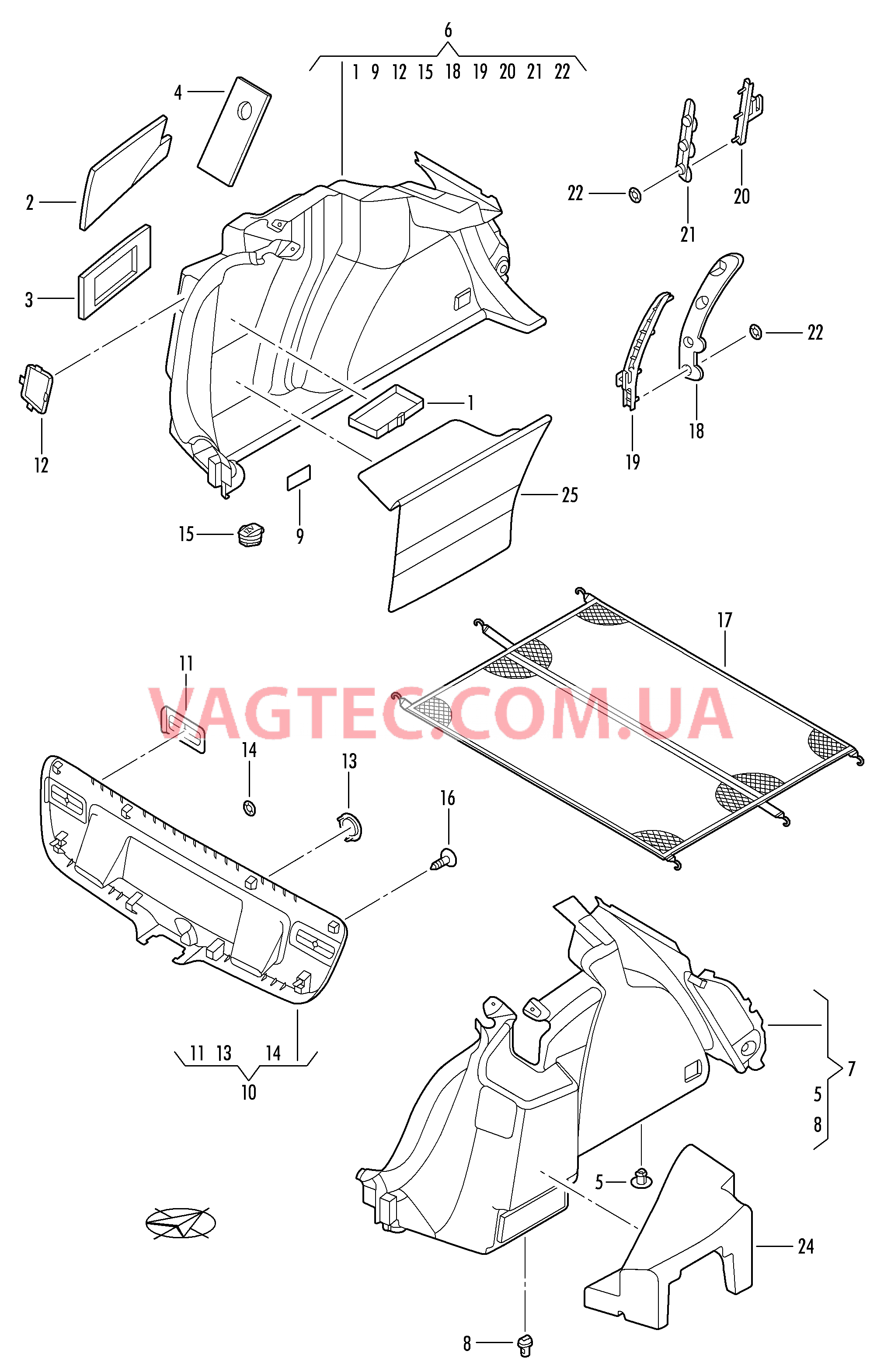 Облицовка крышки багаж. отсека Обшивки багажника  для VOLKSWAGEN Jetta 2013-1