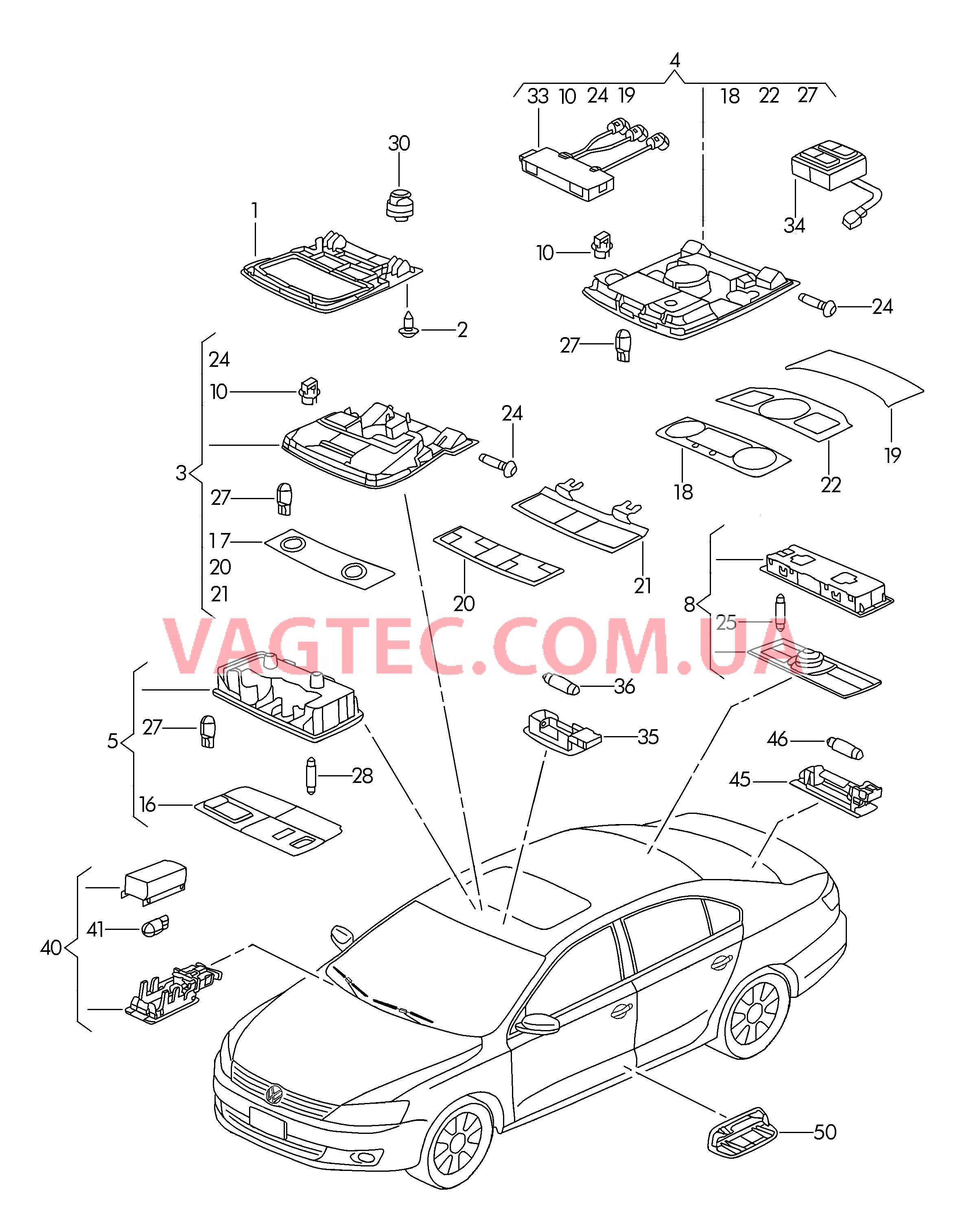Плафон салона с фонар.д.чтения Плафон для чтения Детали не в сборе для плафона освещения салона и для чтения  Плафон осв. в крышке вещ.ящика Освещение багажника Cветовозвращатель  для VOLKSWAGEN Jetta 2014-2