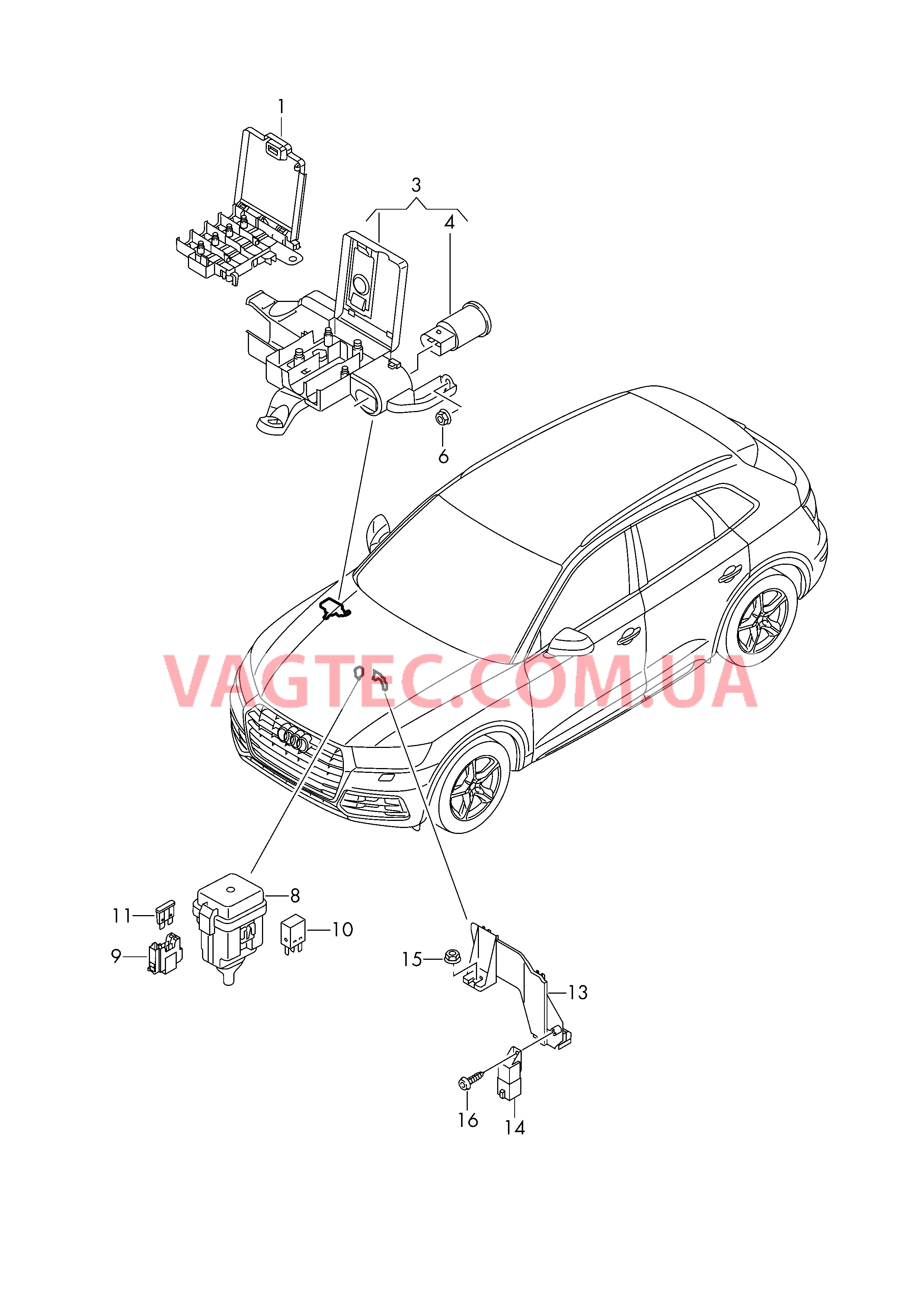Предохранитель с корпусом Распределитель потенциала Держатель реле и корпус в водоотводном коробе  для AUDI Q5 2018