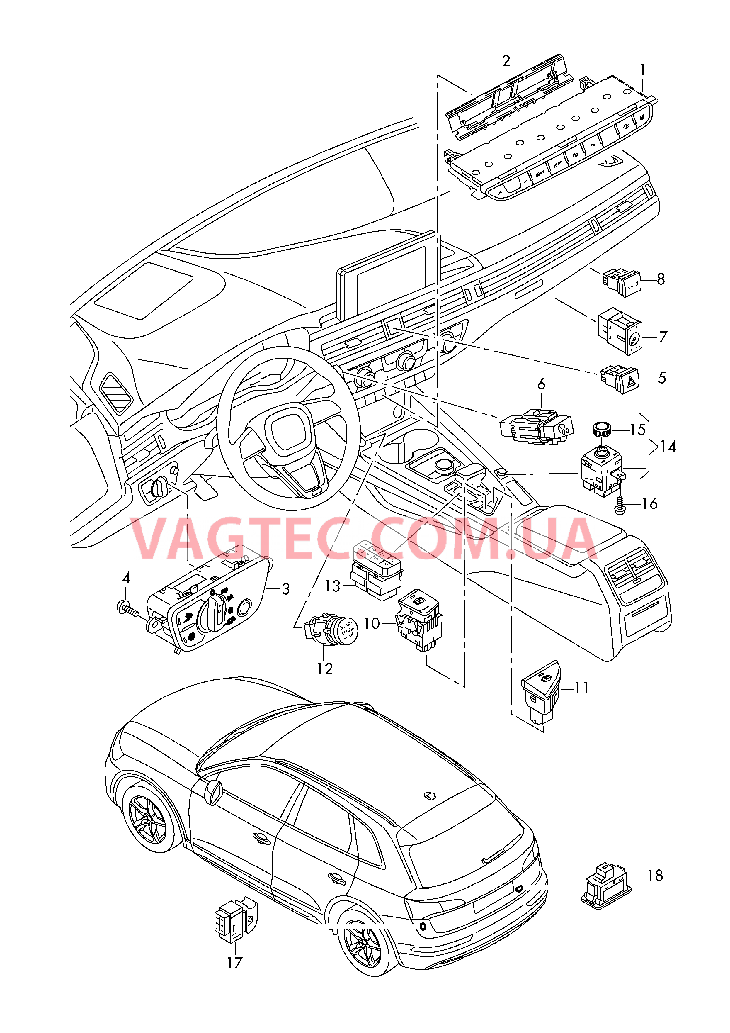 Выключатель в панели приборов Выключатель фар Выключатель в централ. консоли  для AUDI Q5 2018