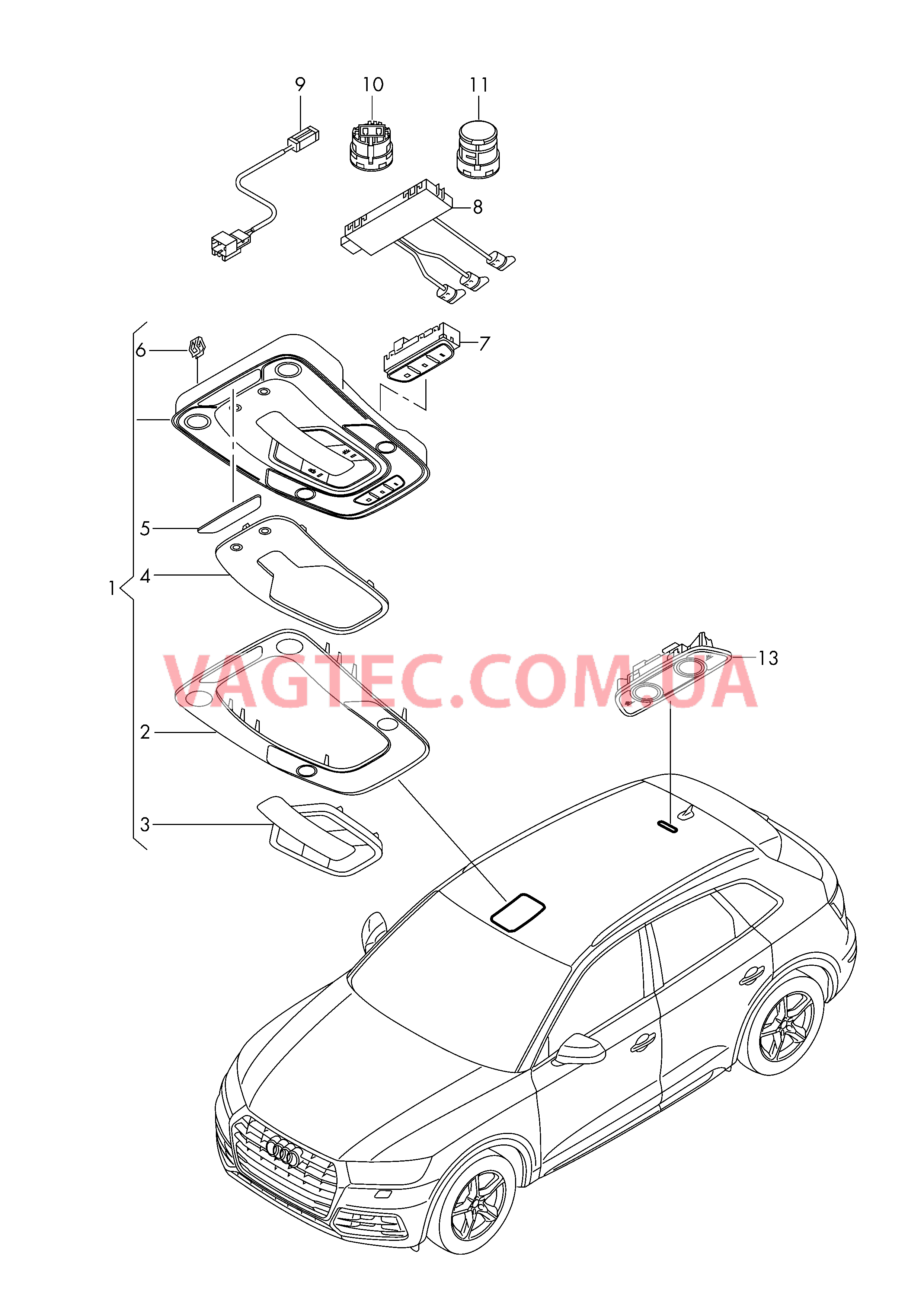 Плафон салона с фонар.д.чтения  для AUDI Q5 2018