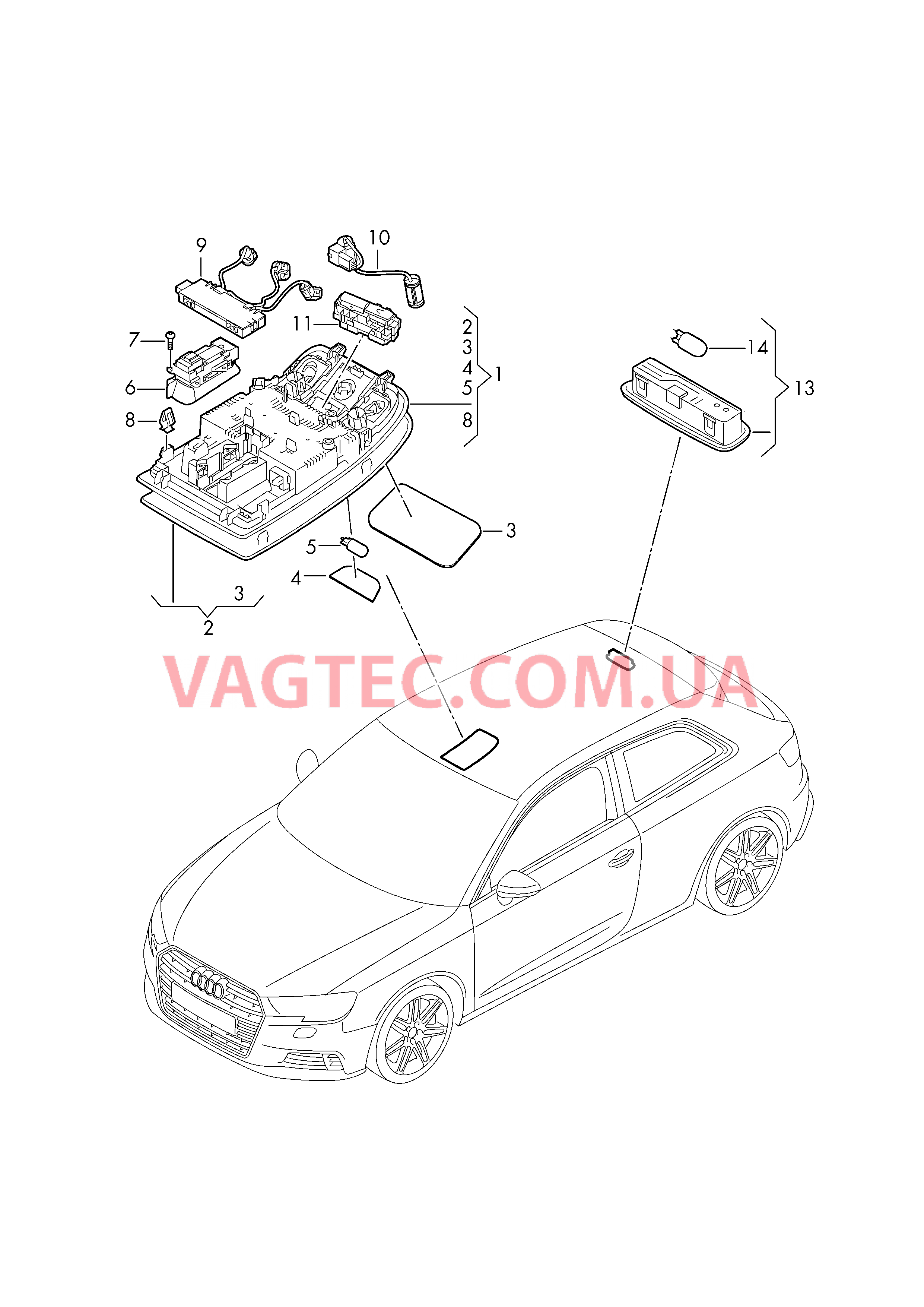 Плафон салона с фонар.д.чтения  для AUDI RS3 2019