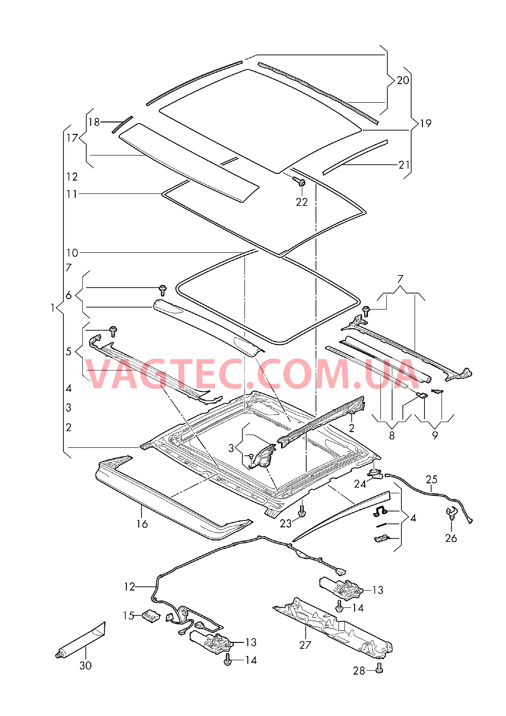 Стекл. подъёмно-сдвижной люк  для AUDI RS5 2018