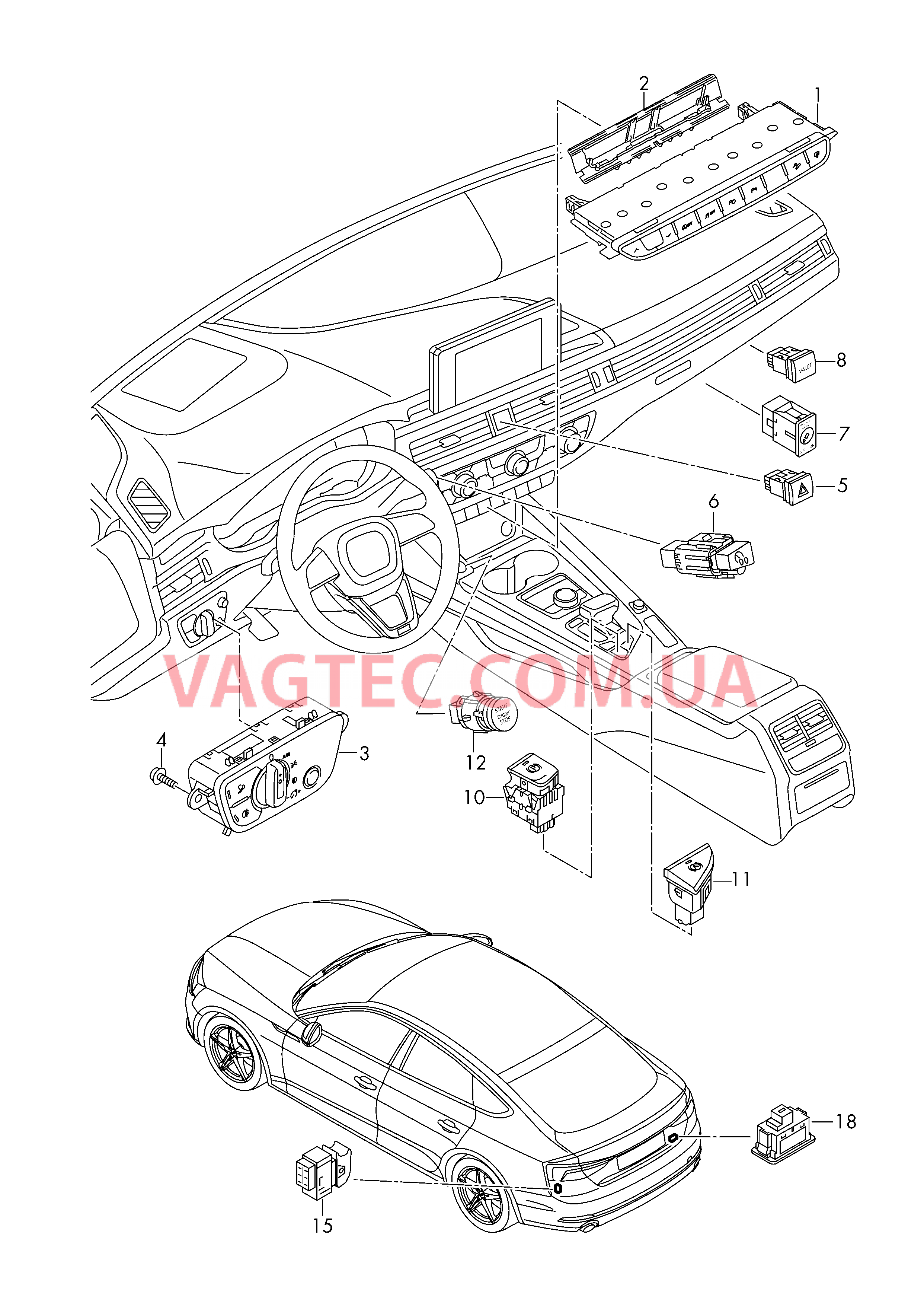 Выключатель в панели приборов Выключатель фар Выключатель в централ. консоли  для AUDI A5 2018