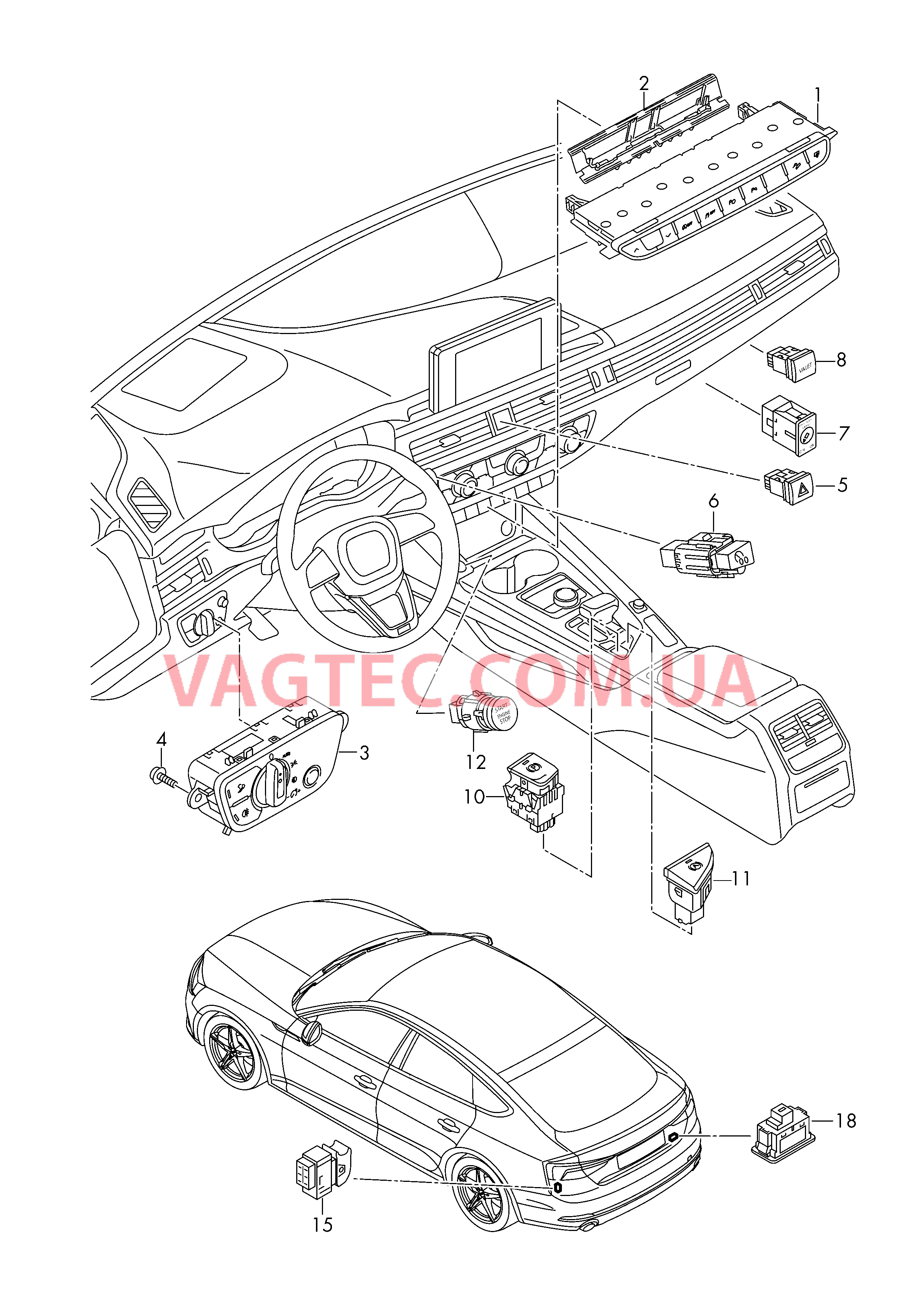 Выключатель в панели приборов Выключатель фар Выключатель в централ. консоли  для AUDI A5 2019