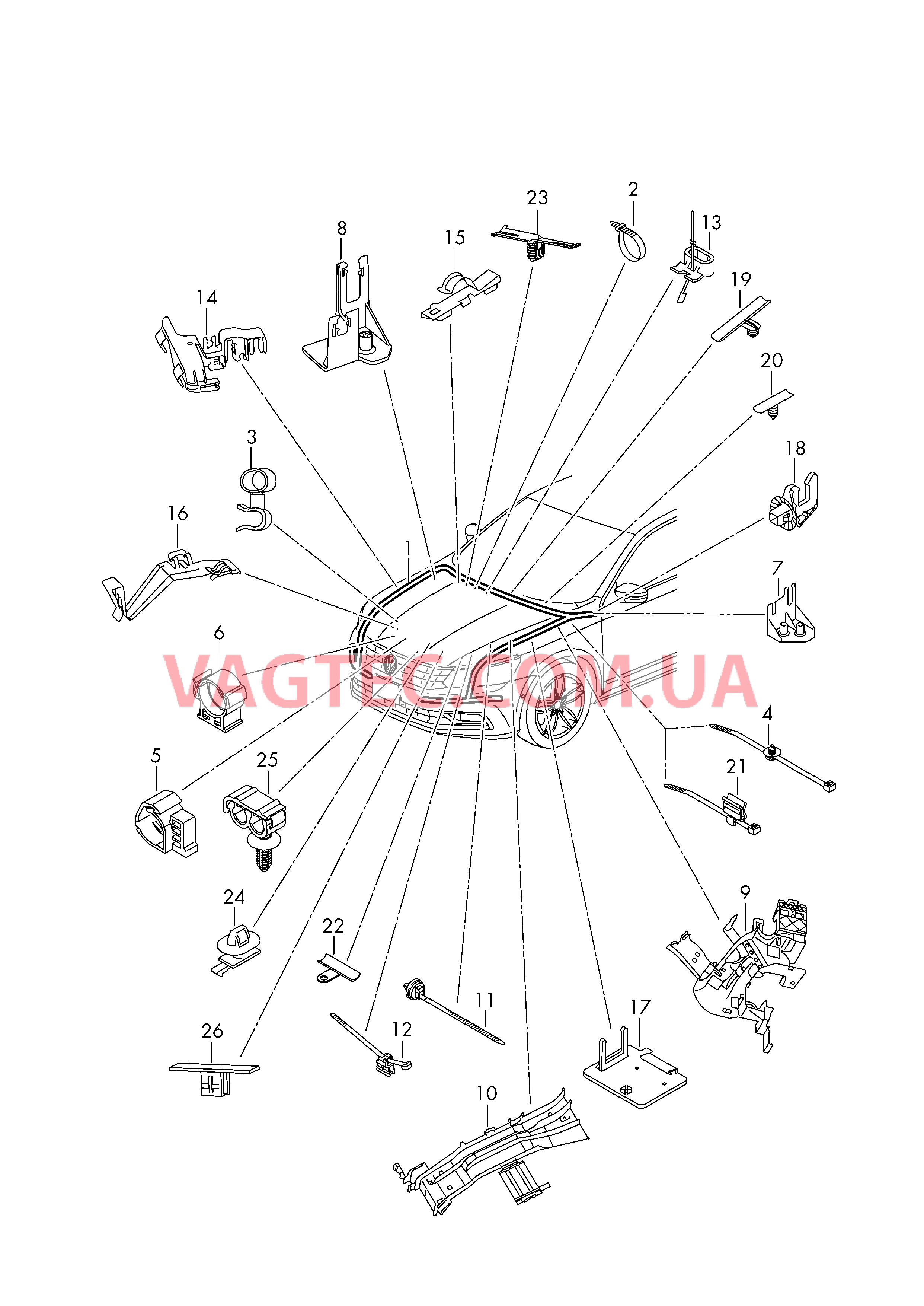 Центральный жгут Область: ------------------------------ Канал для кабеля Хомут для связывания проводов Кронштейн пружинный зажим  * Гофр. трубки, ответвители, * пруж.зажимы, держатели, * насадки/наконечники, кабе* льн.стяжки, защитн.шланги, * электропровода, одинарные * провода и уплотнители * смотри спецкаталог:  ЭЛЕК* ТPИчЕCКИЕ CОЕД. ЭЛЕМЕНТЫ        ============================== для VOLKSWAGEN Passat 2018