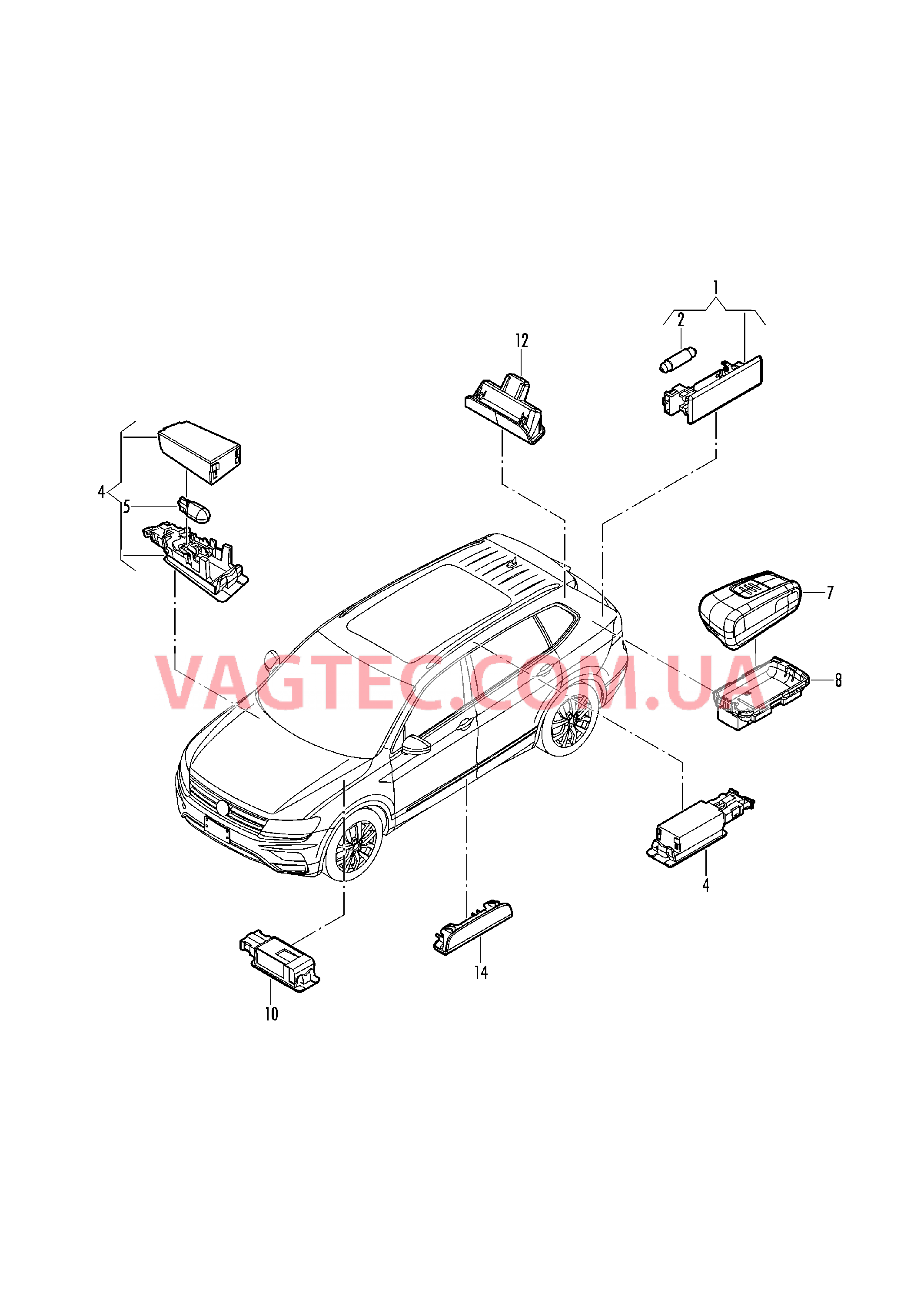Освещение багажного отделения Плафон осв. в крышке вещ.ящика Освещение багажника Освещение пространства для ног Светодиодный фонарь Крышка багажного отсека Cветовозвращатель Дверь  для VOLKSWAGEN Tiguan 2018