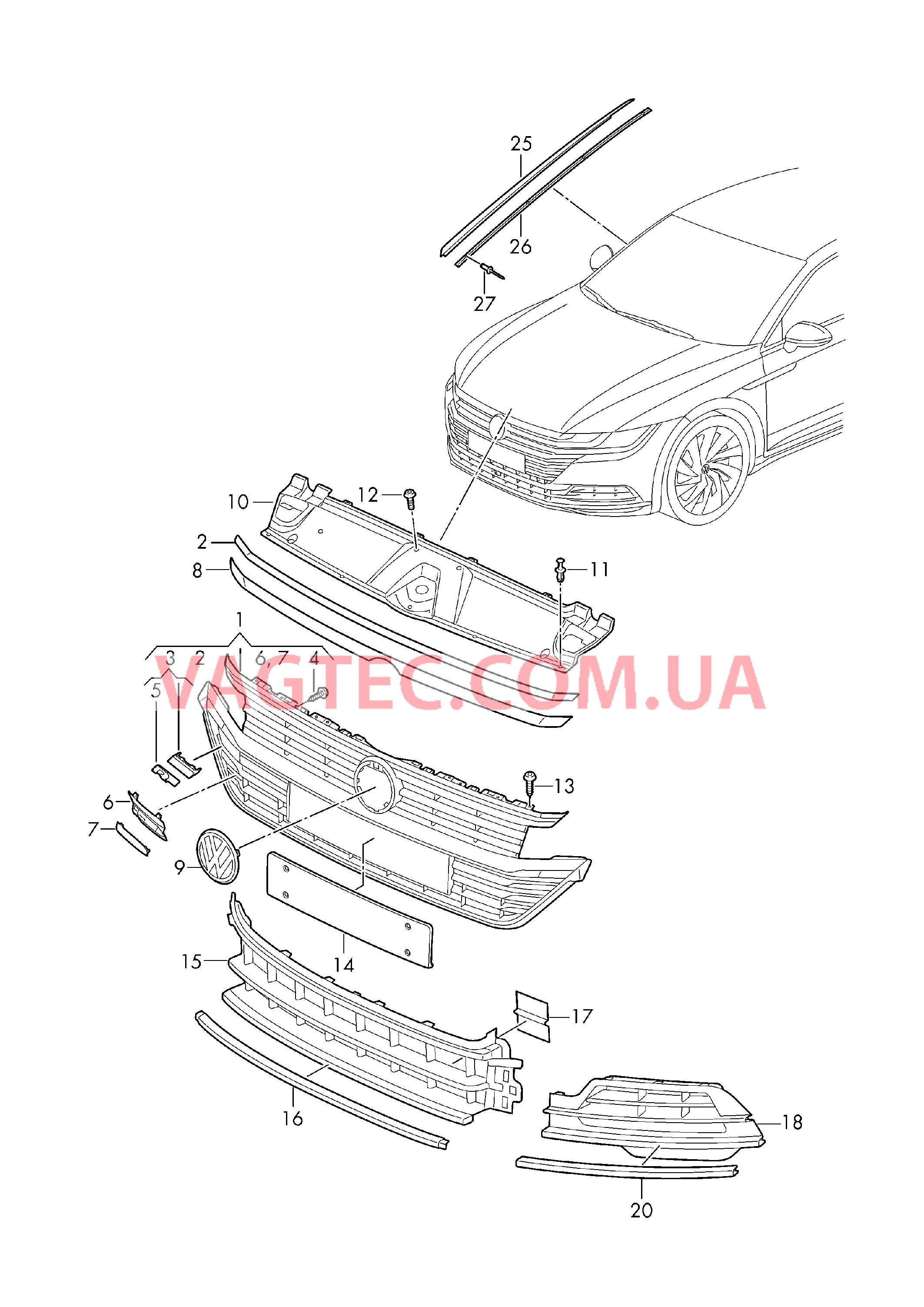 Решётка радиатора Pешетка радиатора  для VOLKSWAGEN Arteon 2017